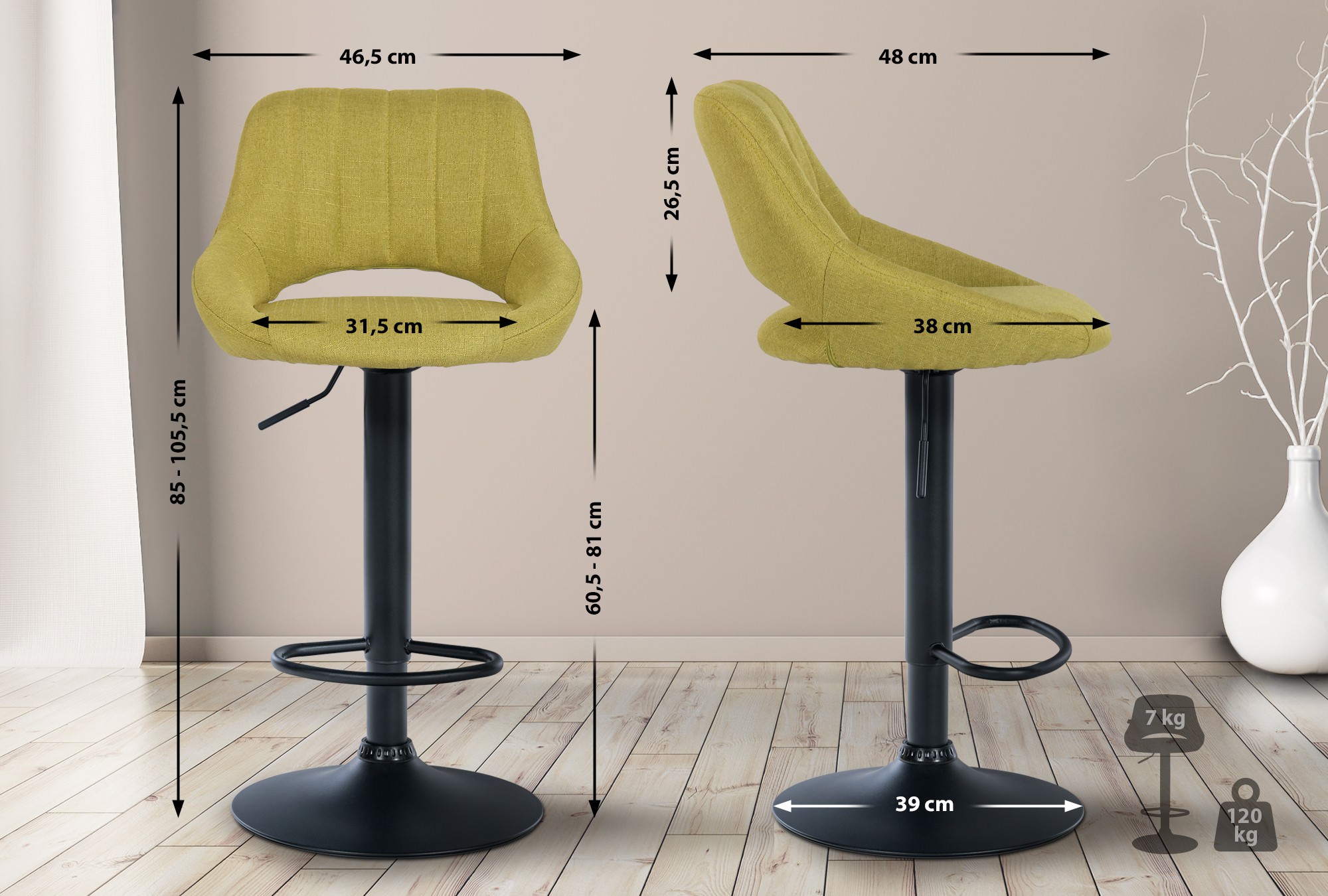 Lot De 2 Tabourets De Bar Milet Tissu B Vert