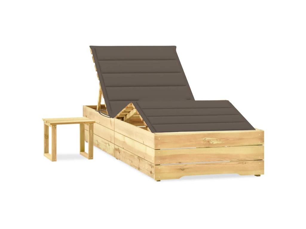 Transat Chaise Longue Bain De Soleil Lit De Jardin Terrasse Meuble D'extérieur 198 Cm Avec Table Et Coussin Pin Imprégné