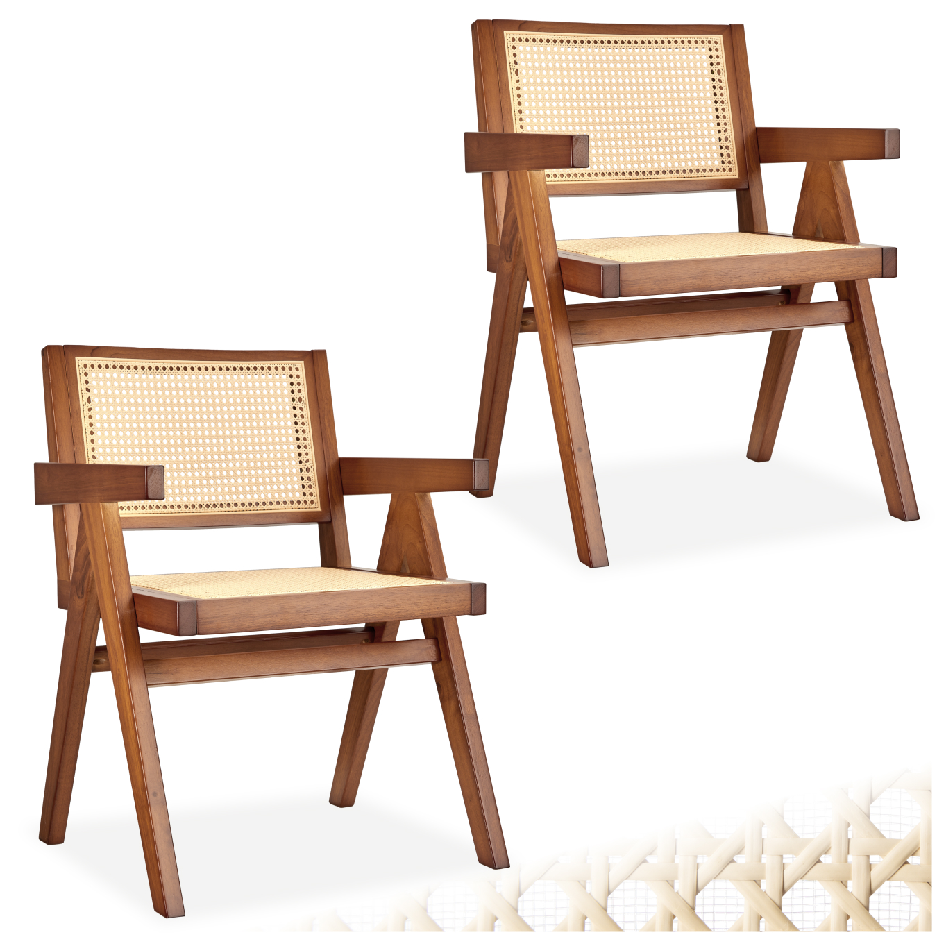 Lot 2 Chaises De Salle À Manger Cannage Viennois Boho Chêne Foncé