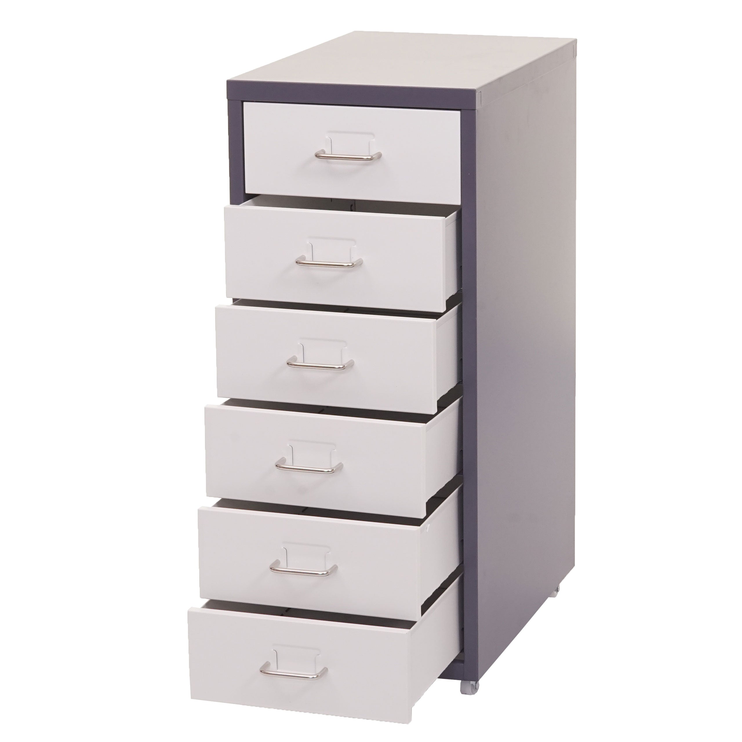 Caisson À Tiroirs Armoire De Bureau 69x28x41 Cm 6 Tiroirs En Acier Gris Foncé 04_0008260