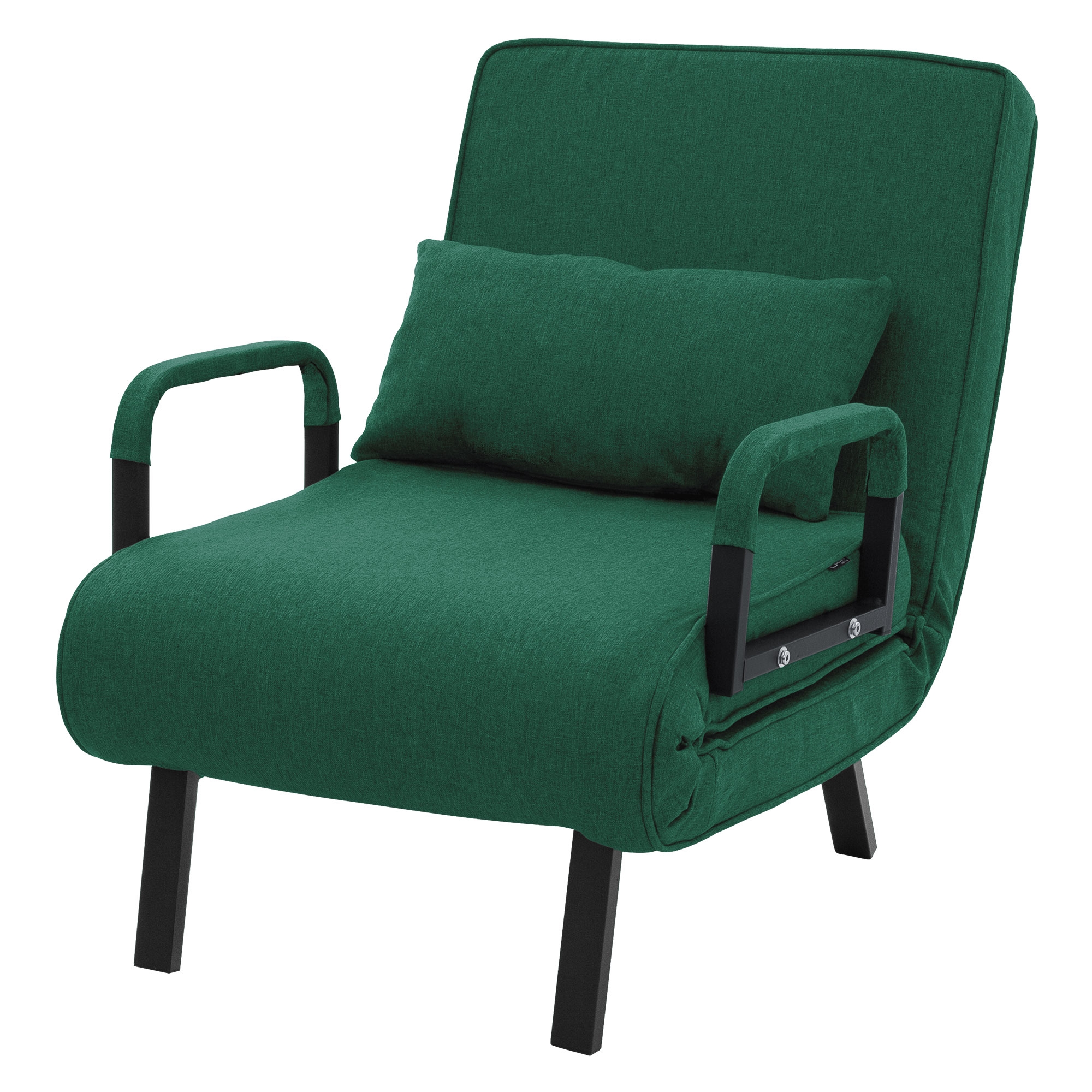 Ml-design Fauteuil Relaxation Convertible 3 En 1, Chauffeuse Lit Canapé Pliable, Dossier Réglable 6 Positions, Oreiller, Housse En Tissu Amovible, Cadre En Acier, Pour Invités Salon Bureau, Vert Foncé