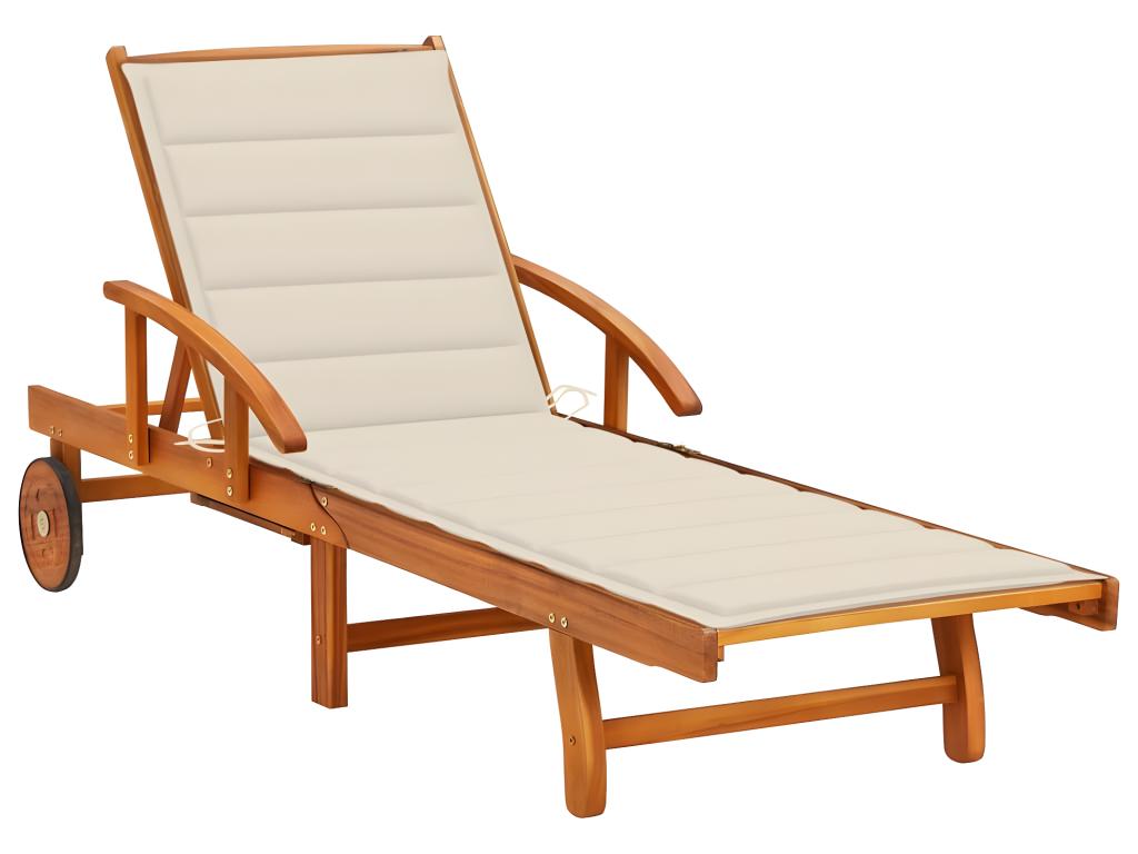 Transat Chaise Longue Bain De Soleil Lit De Jardin Terrasse Meuble D'extérieur Avec Coussin Bois D'acacia Solide 02_0012