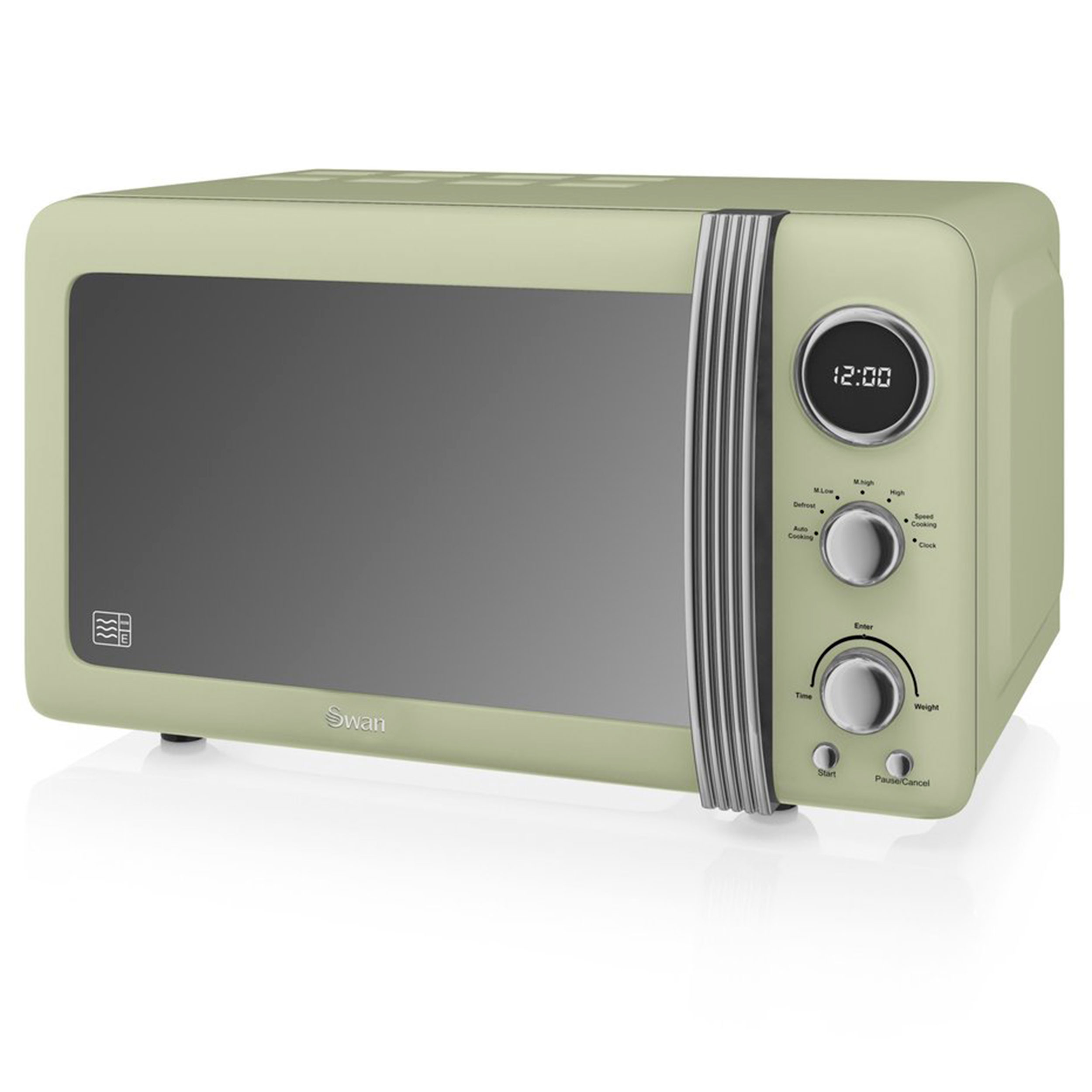 Retro Micro-ondes Numérique 20l, 5 Niveaux Puissance, Décongélation, Minuterie Swan Sm22030gneu Vert 800w