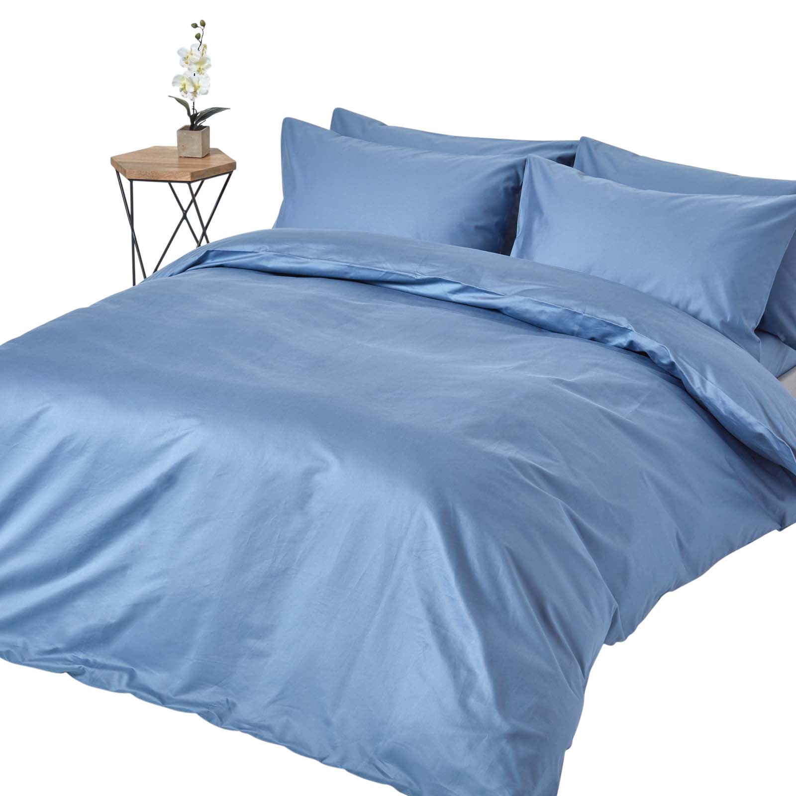 Parure De Lit Premium 230x220cm Coton Égyptien 1000tc Bleu Homescapes