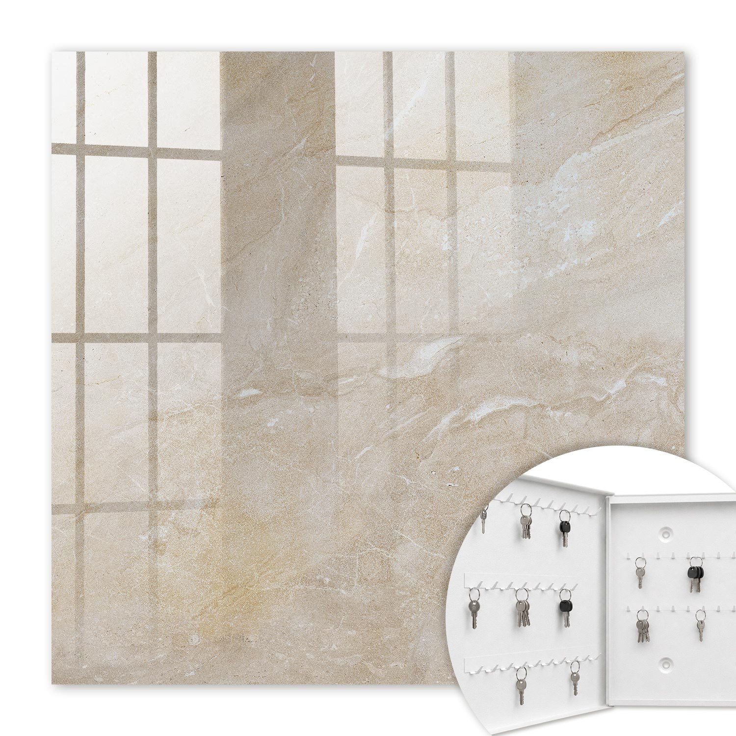 Armoire À Clés - (30 Cm X 30 Cm) - Boîte À Clés Murale - Coffret De Rangement Pour Clés - Couleur Blanche - Ouverture Vers La Gauche - Pour Maison Et Bureau - Élégance Minérale