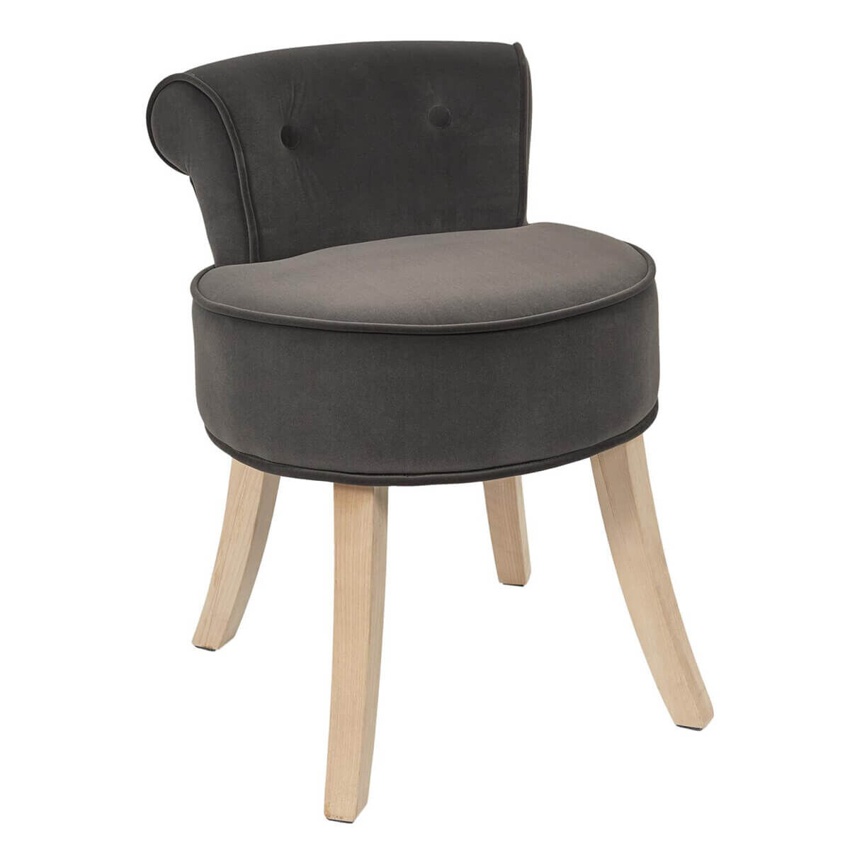 Nora - Tabouret Avec Dossier Capitonné Velours Anthracite