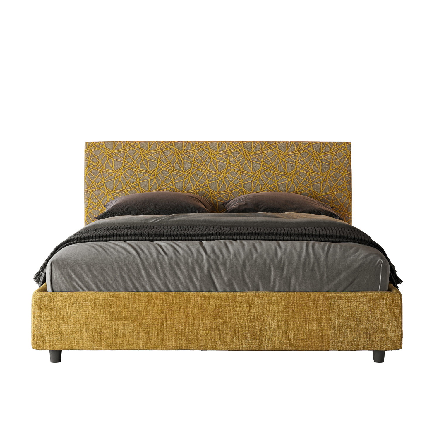 Lit Sans Sommier Rembourré 160x210 Tissu Era 06 Jaune Arla