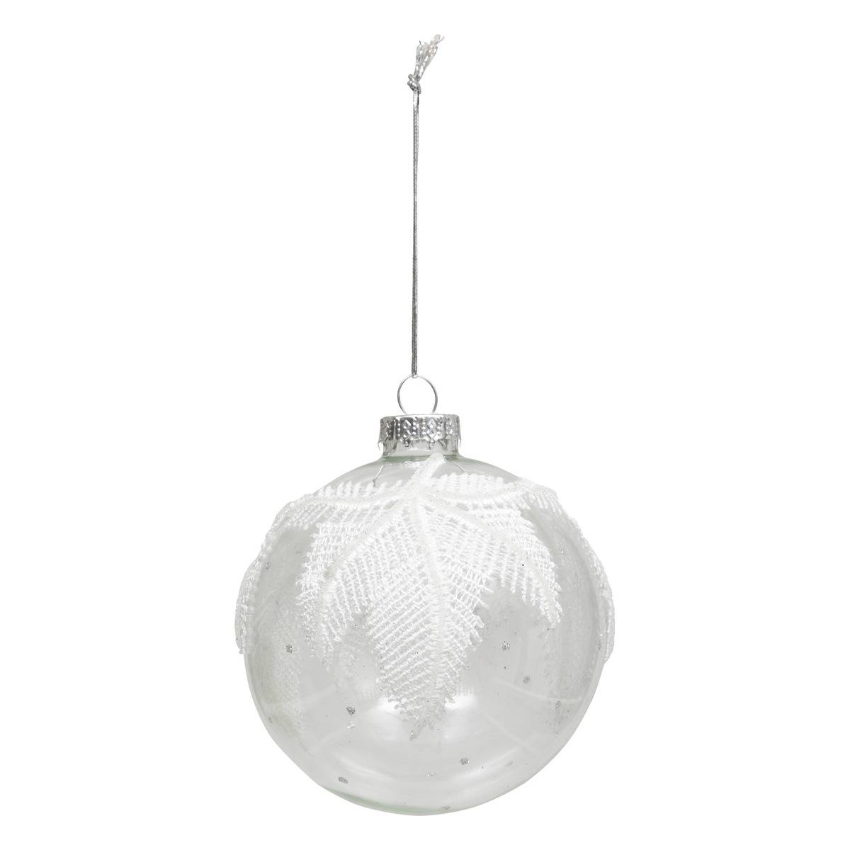 Boule De Noël En Verre Dentelle Blanche D. 90 Mm - Feeric Lights & Christmas