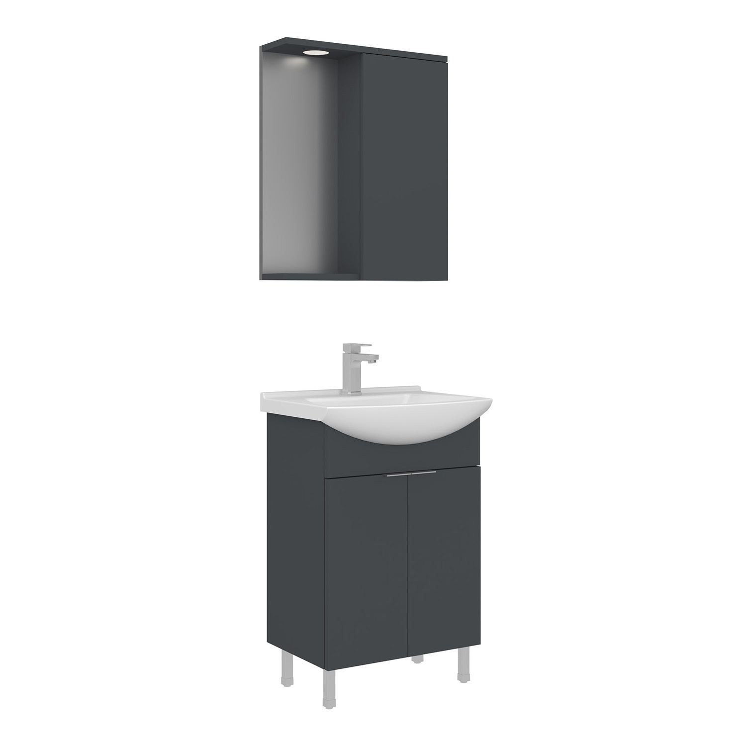 Meuble Avec Simple Vasque Et Miroir "purus 55" - 55 X 50 X 83 Cm - Matte Anthracite