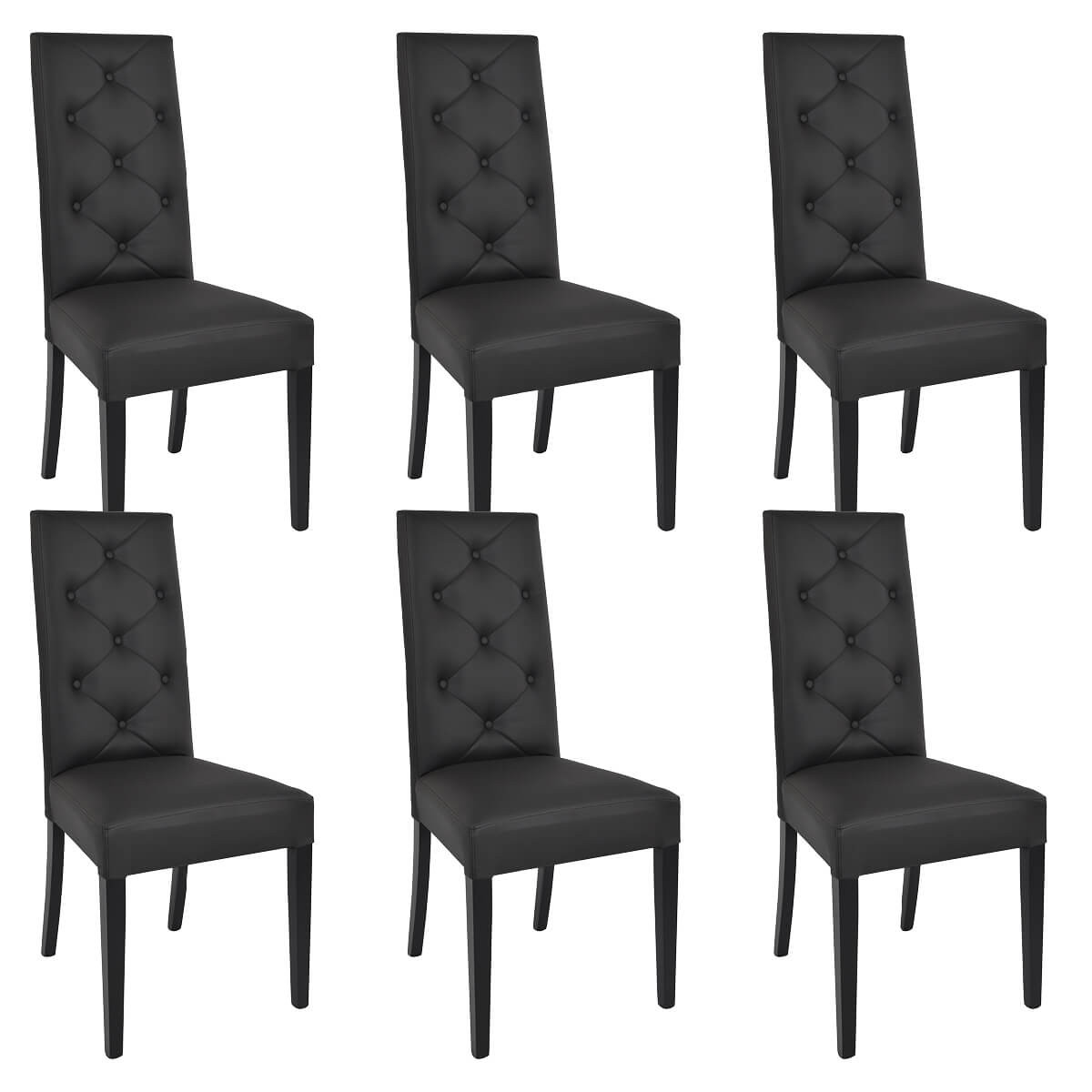 Trevi - Lot De 6 Chaises Simili Noir Et Pieds Laqués