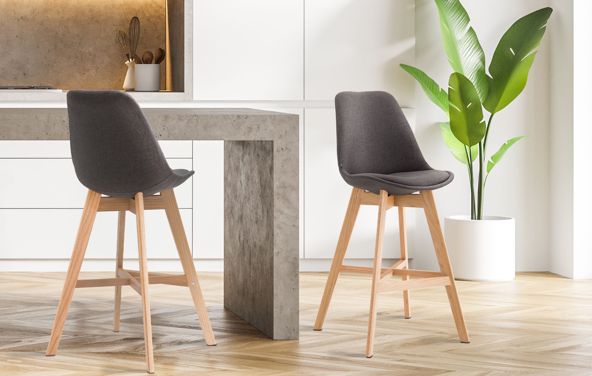 Tabouret De Bar Cannes Tissu Natura Gris Foncé