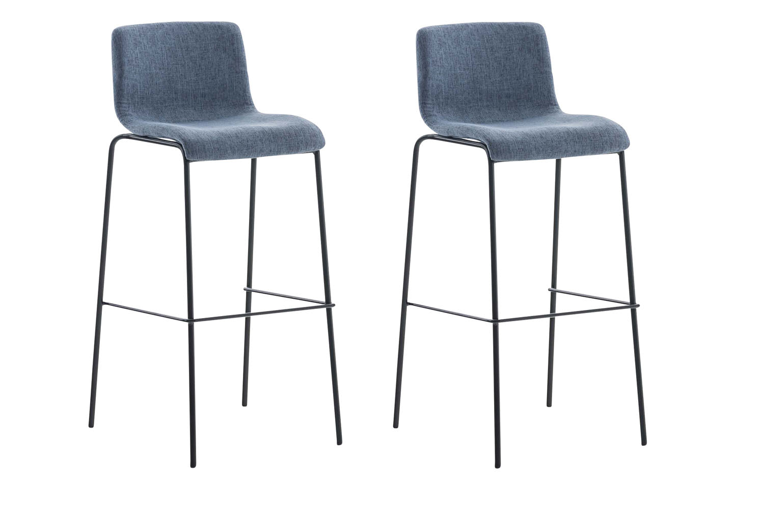 Lot De 2 Tabourets De Bar Avec Repose-pieds Dossier Incurvé En Tissu Bleu Et 10_0004197