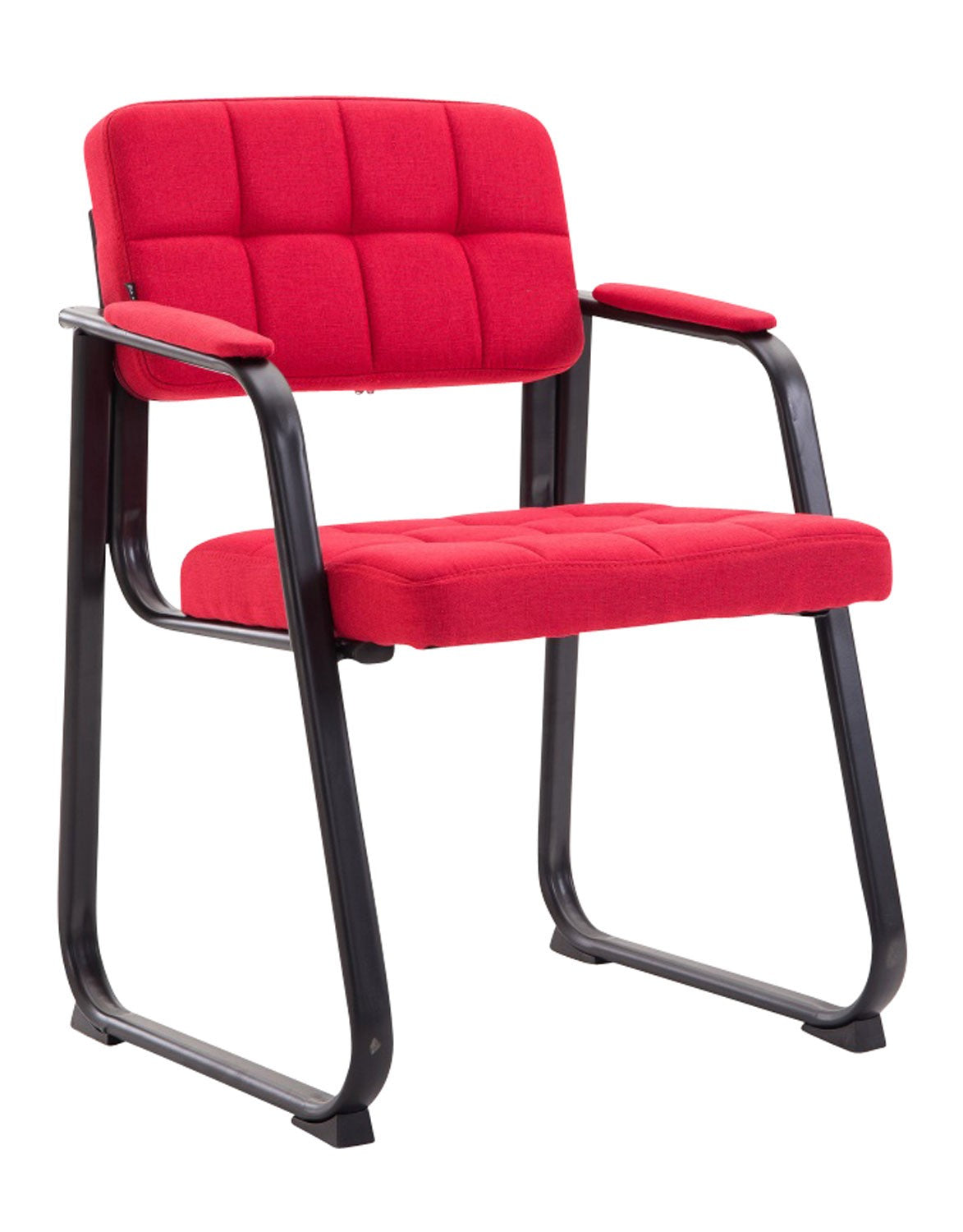 Chaise Visiteur Fauteuil De Bureau Sans Roulette Coutures Décoratives En Tissu Rouge Support En Bur10219