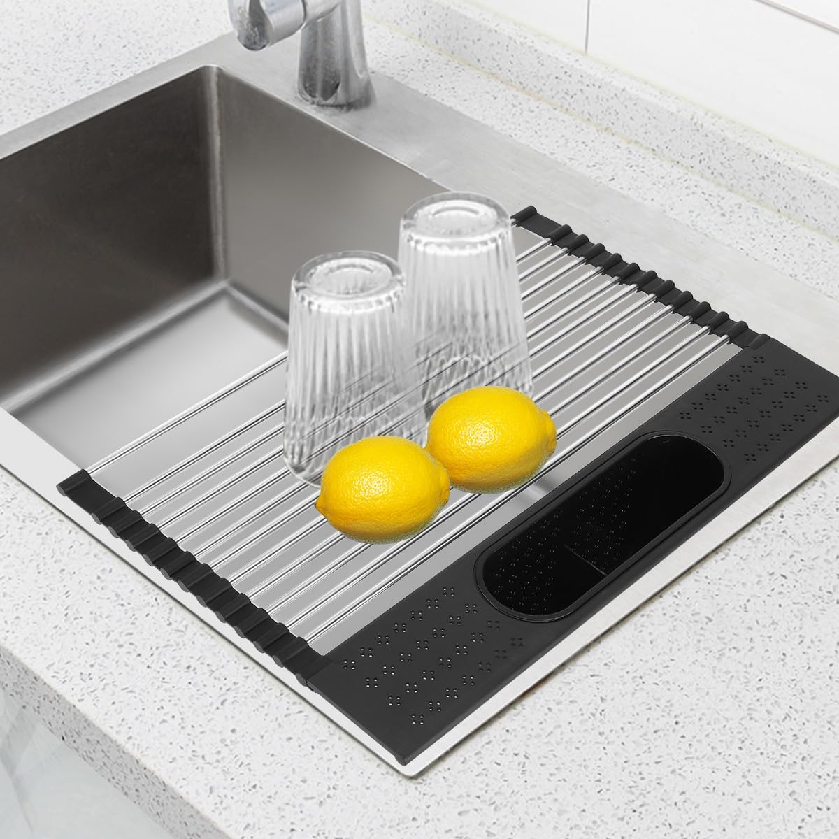 Égouttoir Pour Évier De Cuisine Pliable En Acier Inoxydable 44 X 28 Cm