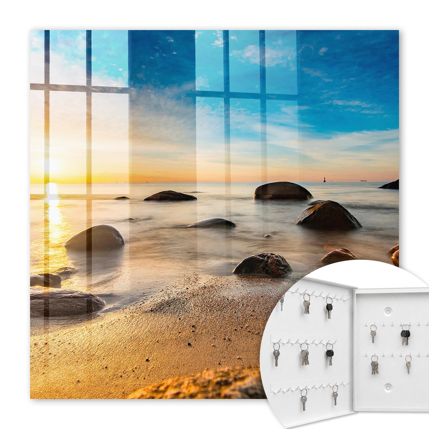 Armoire À Clés - (30 Cm X 30 Cm) - Boîte À Clés Murale - Coffret De Rangement Pour Clés - Couleur Blanche - Ouverture Vers La Gauche - Pour Maison Et Bureau - Côte Ouest