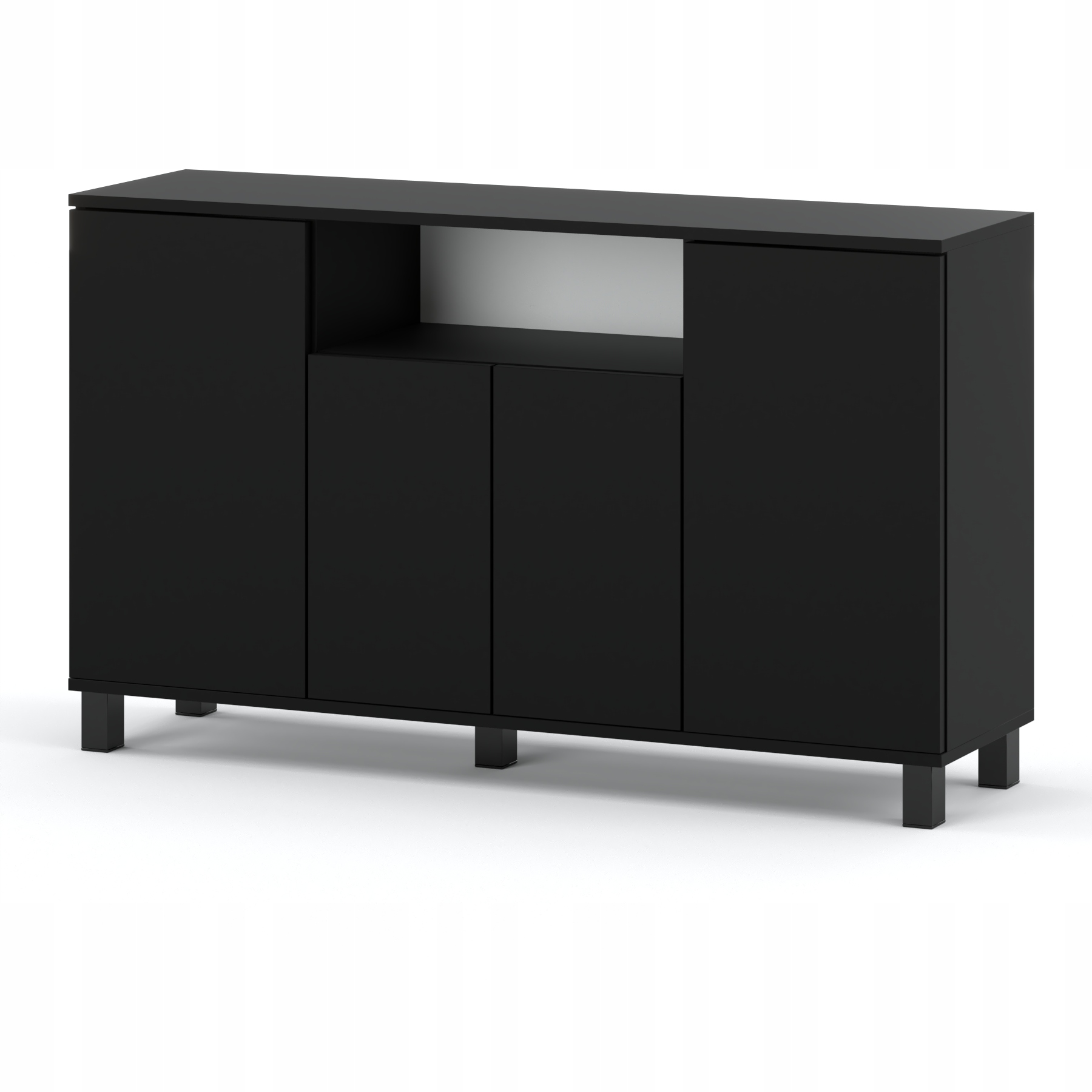 Grande Commode 140cm - Noir - Meuble De Salon Spacieux Et Moderne- Tv Loft
