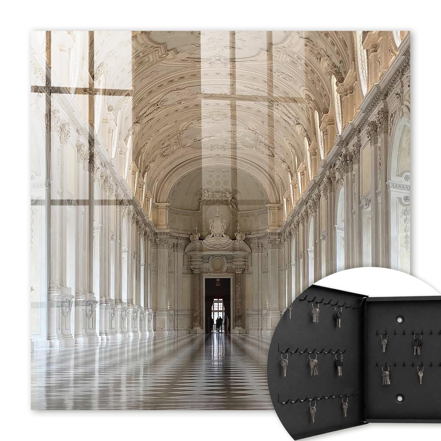 Armoire À Clés - (30 Cm X 30 Cm) - Boîte À Clés Murale - Coffret De Rangement Pour Clés - Couleur Noire - Ouverture Vers La Gauche - Pour Maison Et Bureau - Architecture Classique