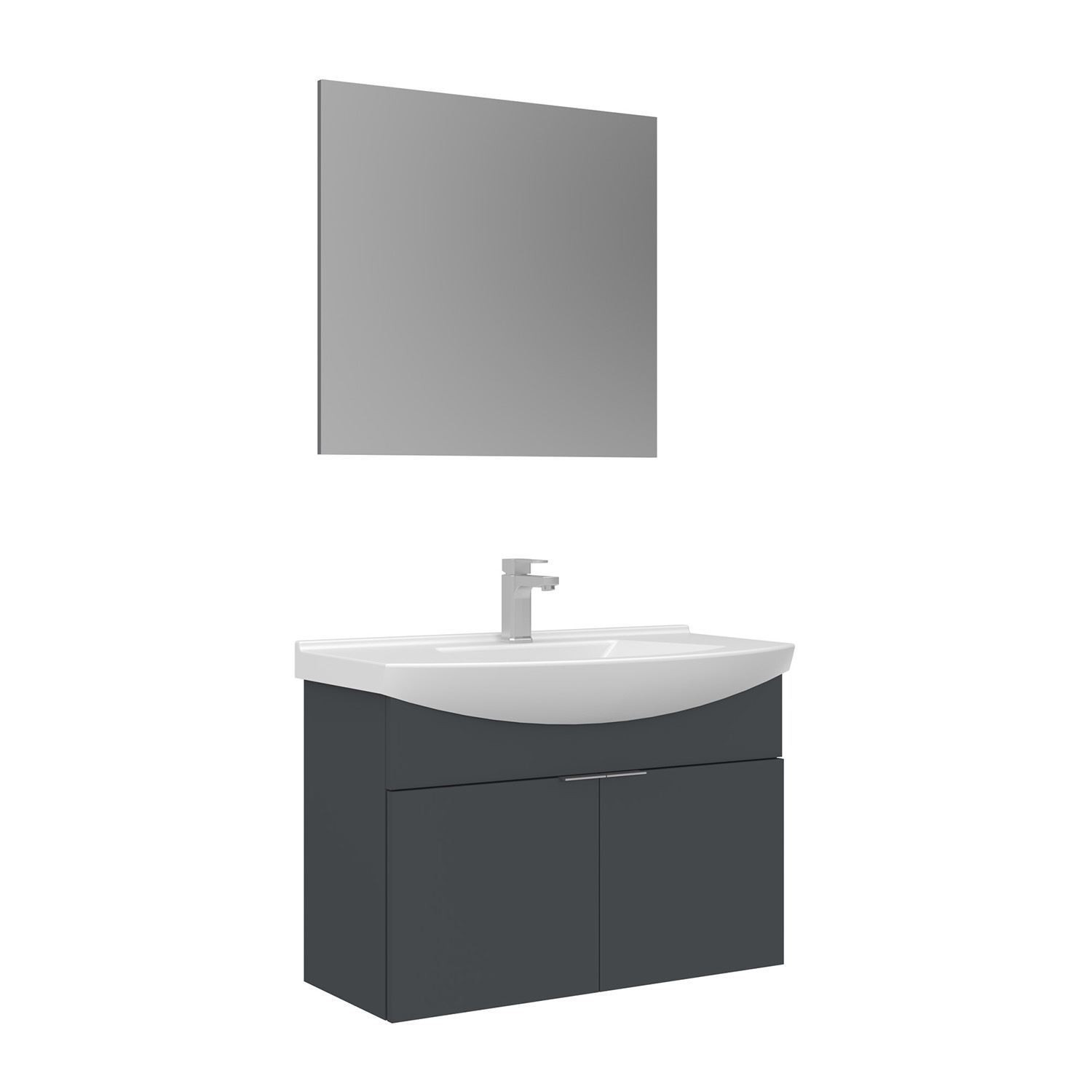 Meuble Avec Simple Vasque Et Miroir "purus 80" - 80 X 50 X 58 Cm - Matte Anthracite