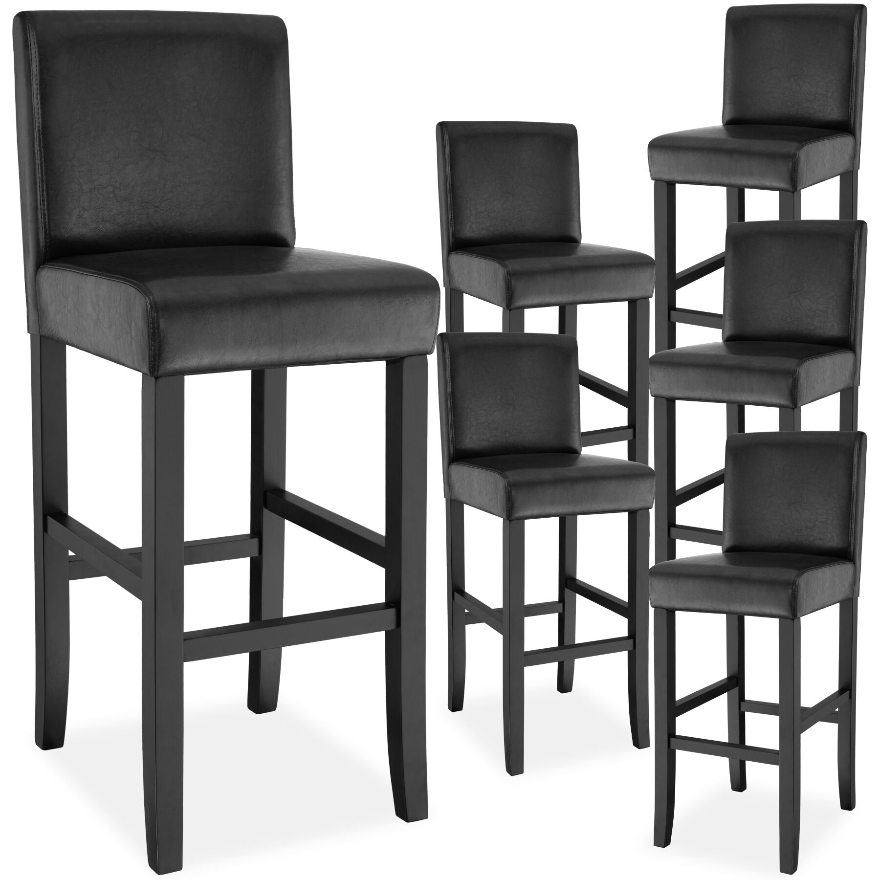 Lot De 6 Tabourets De Bar Bois Simili Cuir Avec Dossier Noir
