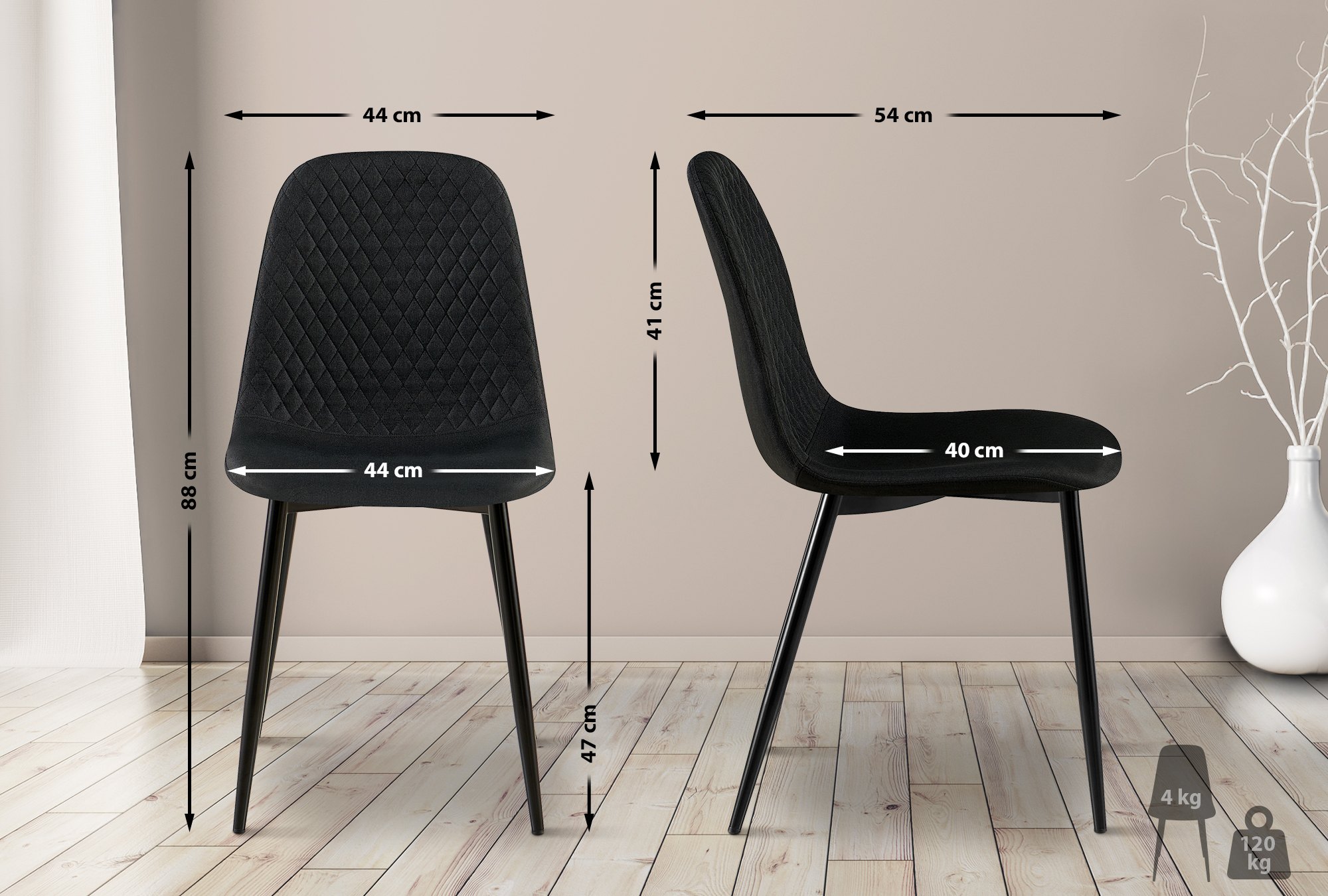 Lot De 4 Chaises Giverny Tissu Noir