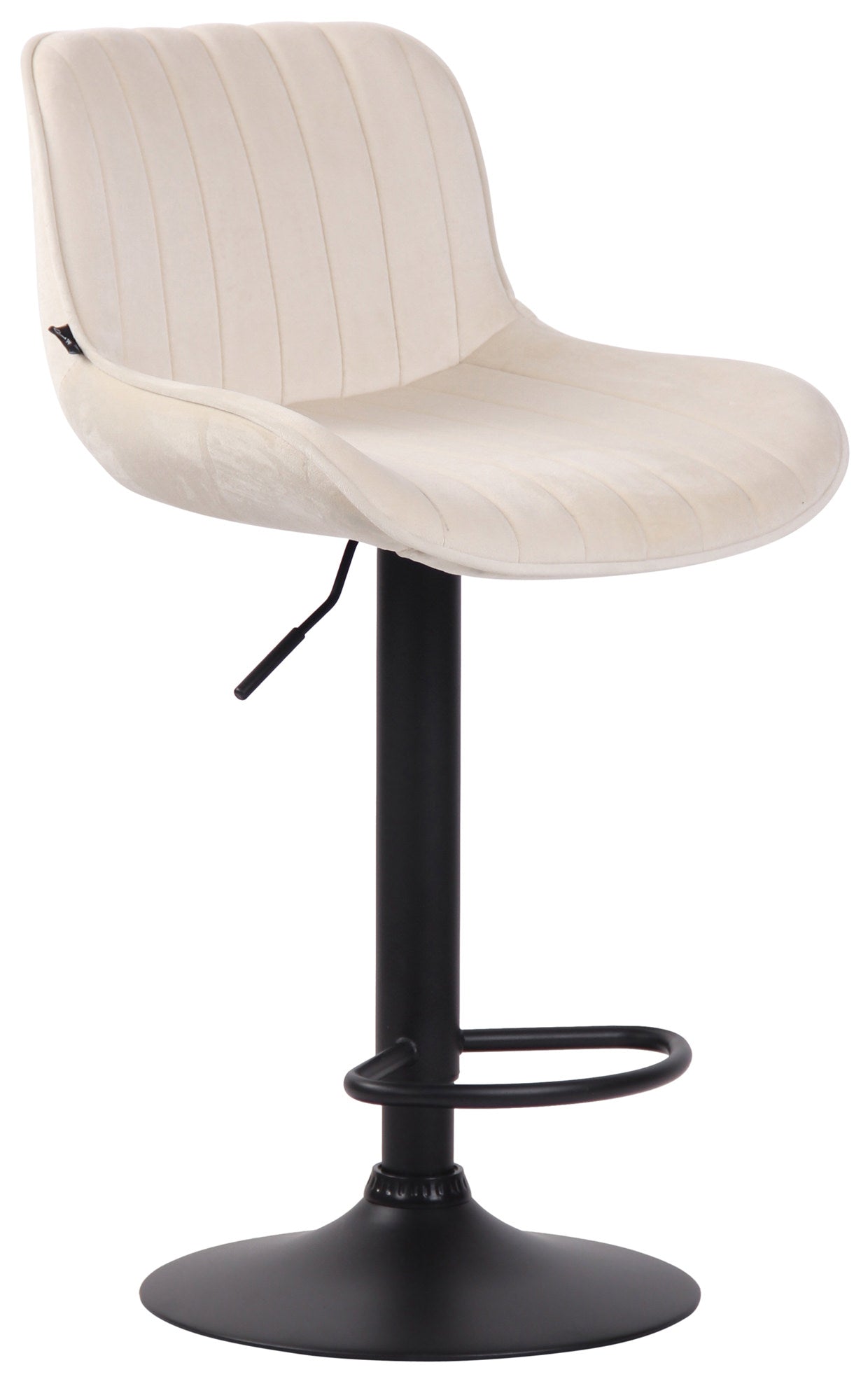 Tabouret De Bar Chaise Haute X1 En Velours Crème Coutures Verticales Support En Métal 10_0005111