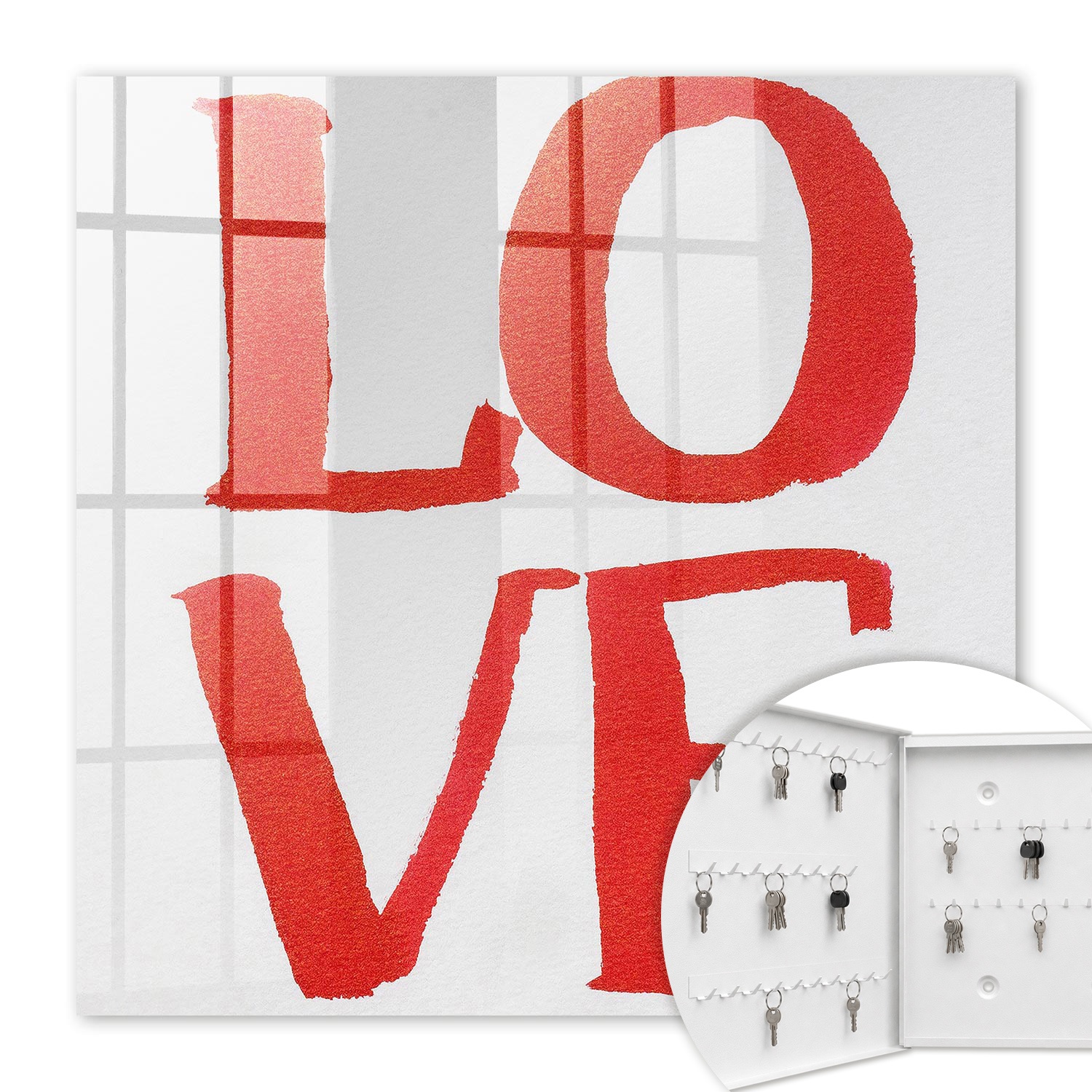Armoire À Clés - (30 Cm X 30 Cm) - Boîte À Clés Murale - Coffret De Rangement Pour Clés - Couleur Blanche - Ouverture Vers La Gauche - Pour Maison Et Bureau - Amour Rouge