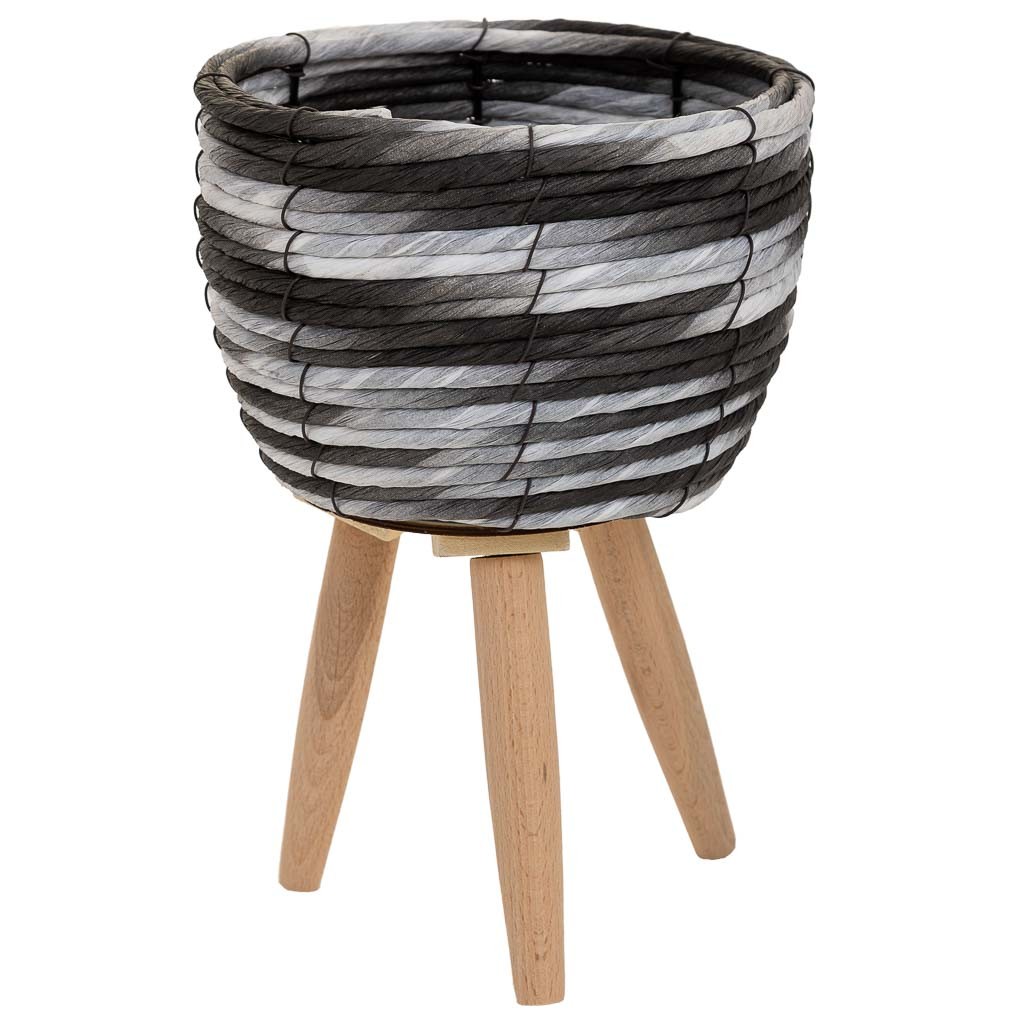 Cache-pot En Métal Et Corde De Papier Noir D20x14/29,5h