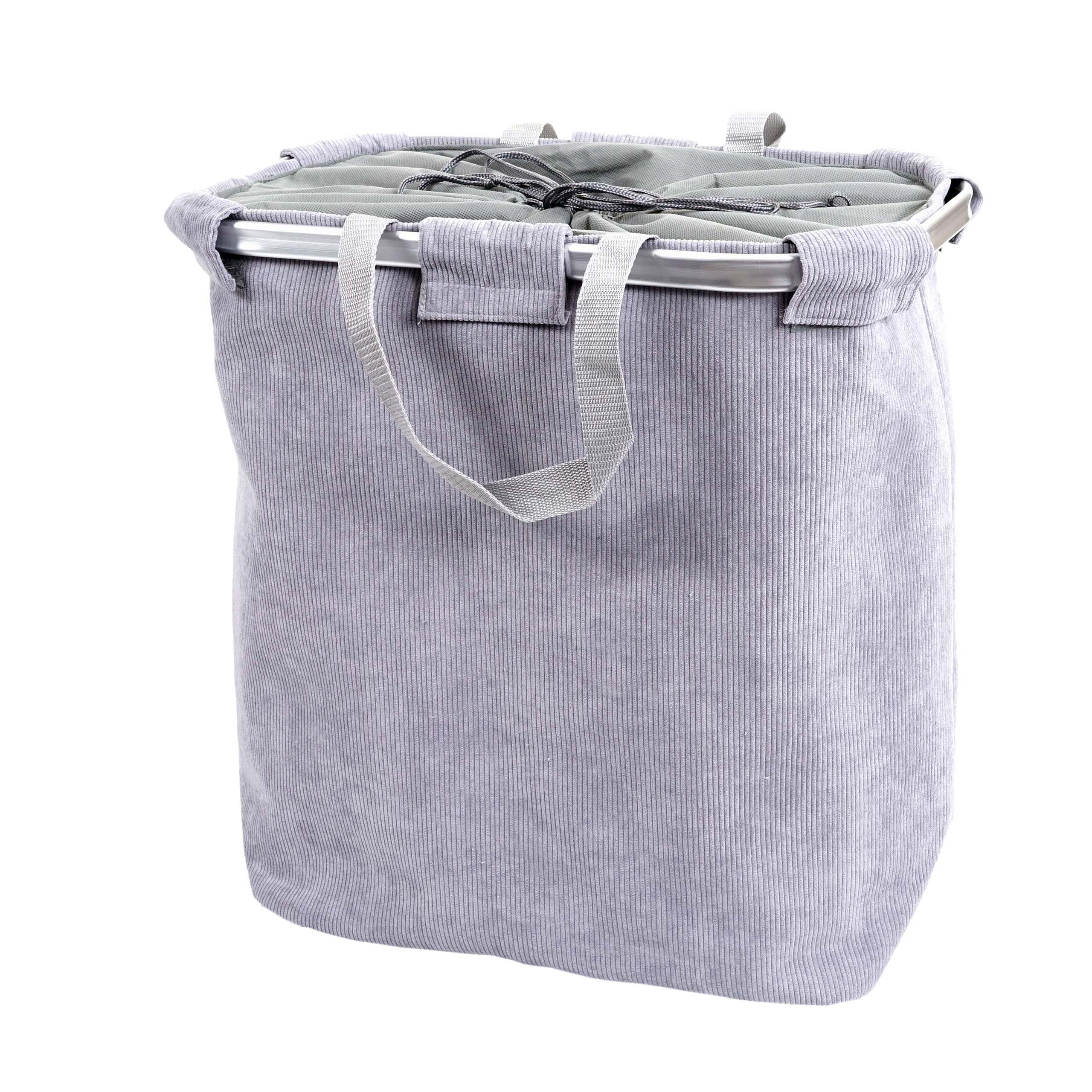 Panier À Linge Corbeille Avec Cordon De Serrage 2 Compartiments 54x52x32cm 89l Gris 04_0001295