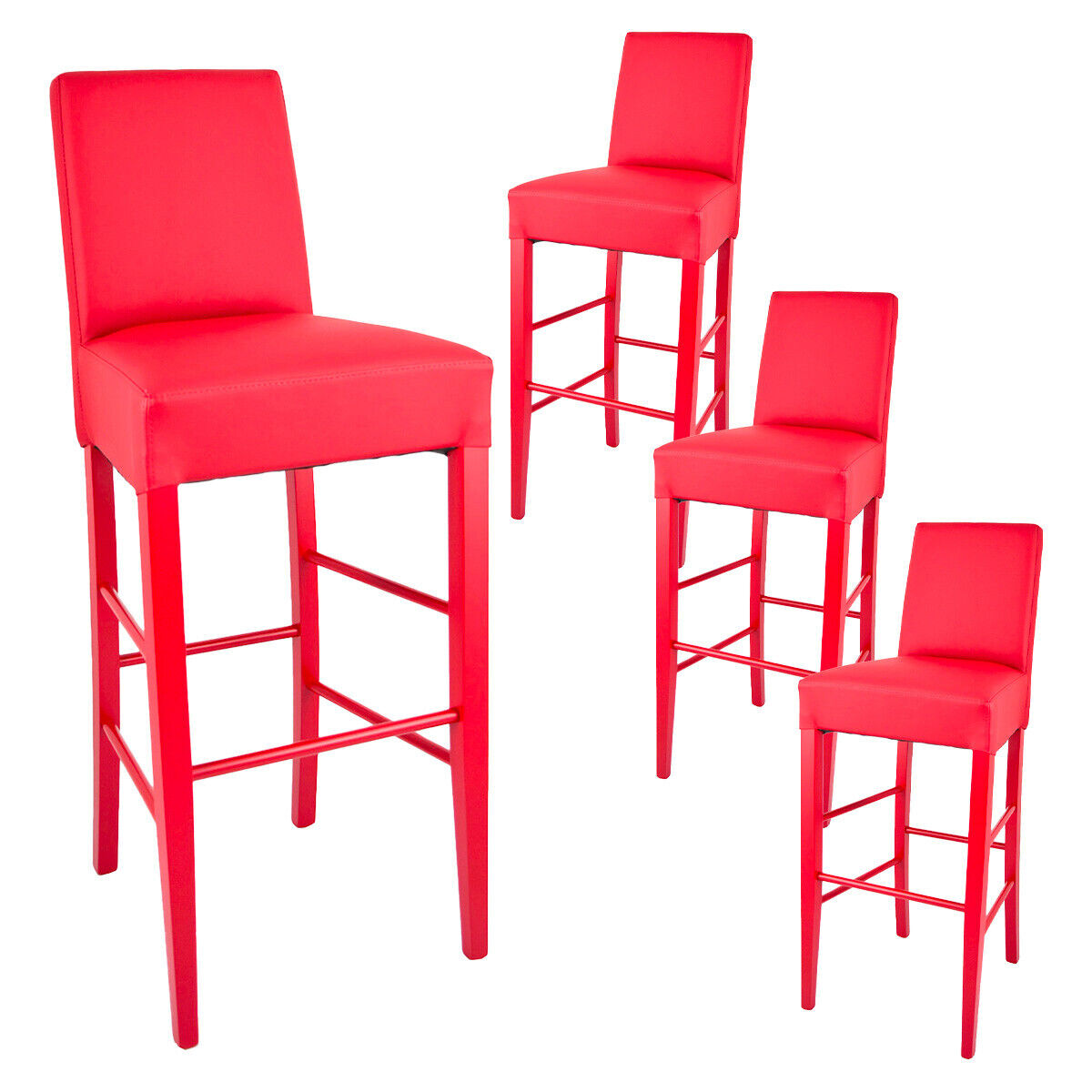 Tony - Lot De 4 Tabourets Laqués Rouge Et Assise Simili Cuir Rouge