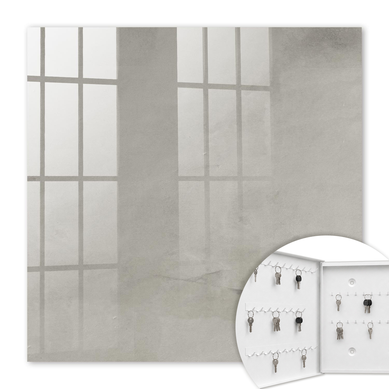Armoire À Clés - (30 Cm X 30 Cm) - Boîte À Clés Murale - Coffret De Rangement Pour Clés - Couleur Blanche - Ouverture Vers La Gauche - Pour Maison Et Bureau - Texture Grise