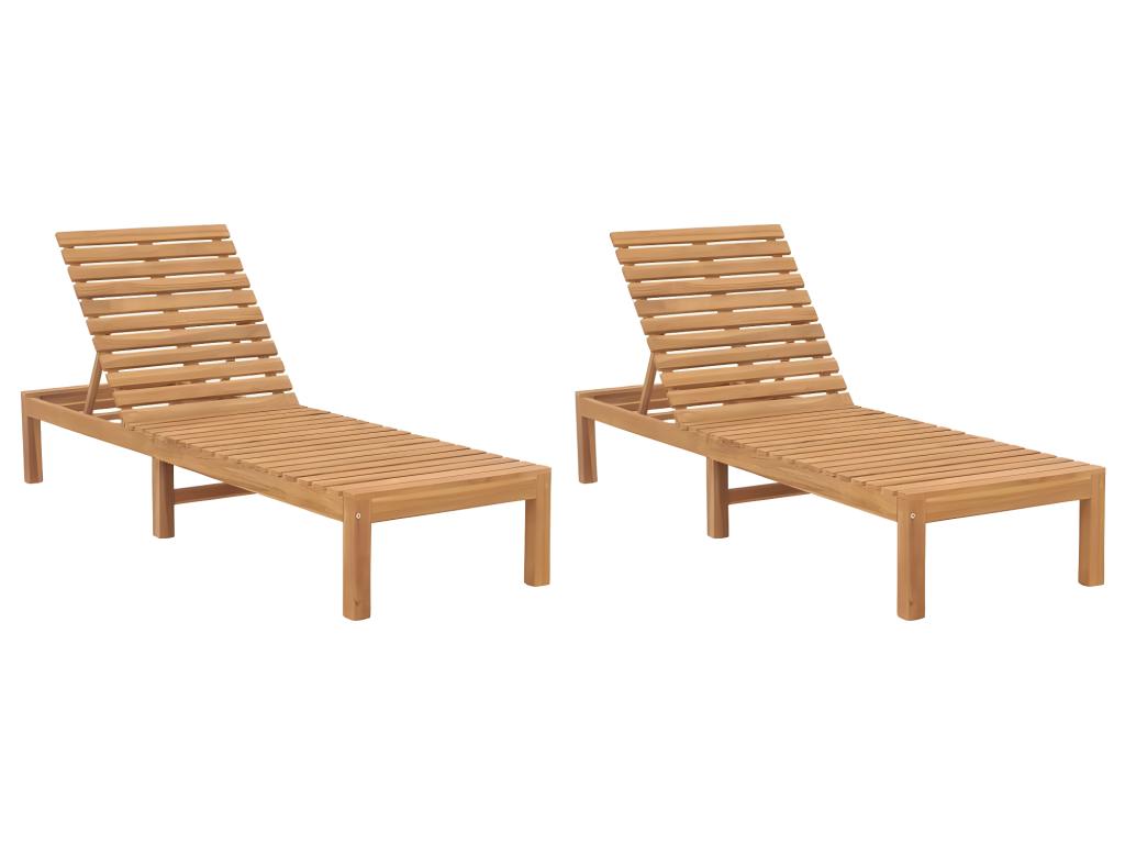 Lot De 2 Transats Chaise Longue Bain De Soleil Lit De Jardin Terrasse Meuble D'extérieur Bois De Teck Solide 02_0012142