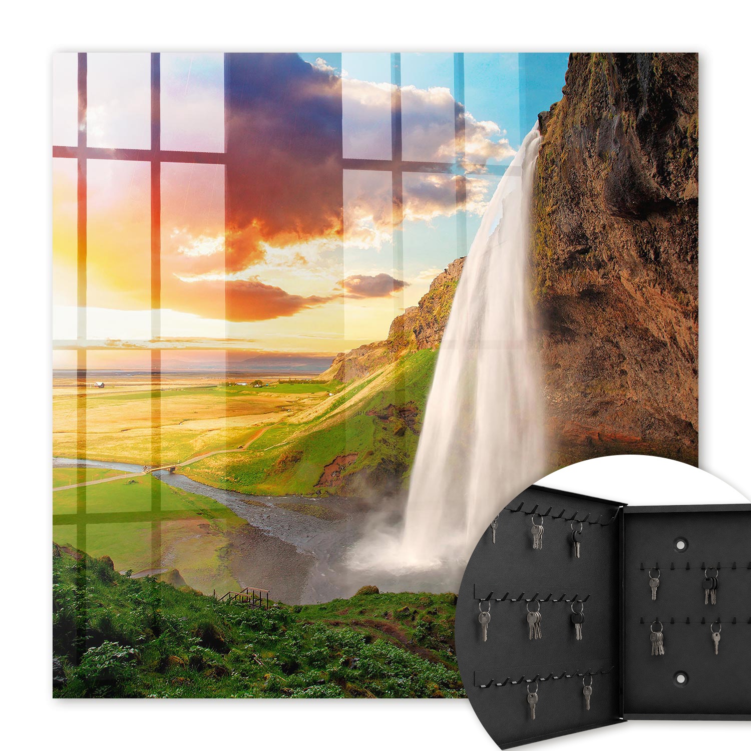 Armoire À Clés - (30 Cm X 30 Cm) - Boîte À Clés Murale - Coffret De Rangement Pour Clés - Couleur Noire - Ouverture Vers La Gauche - Pour Maison Et Bureau - Un Paysage Époustouflant