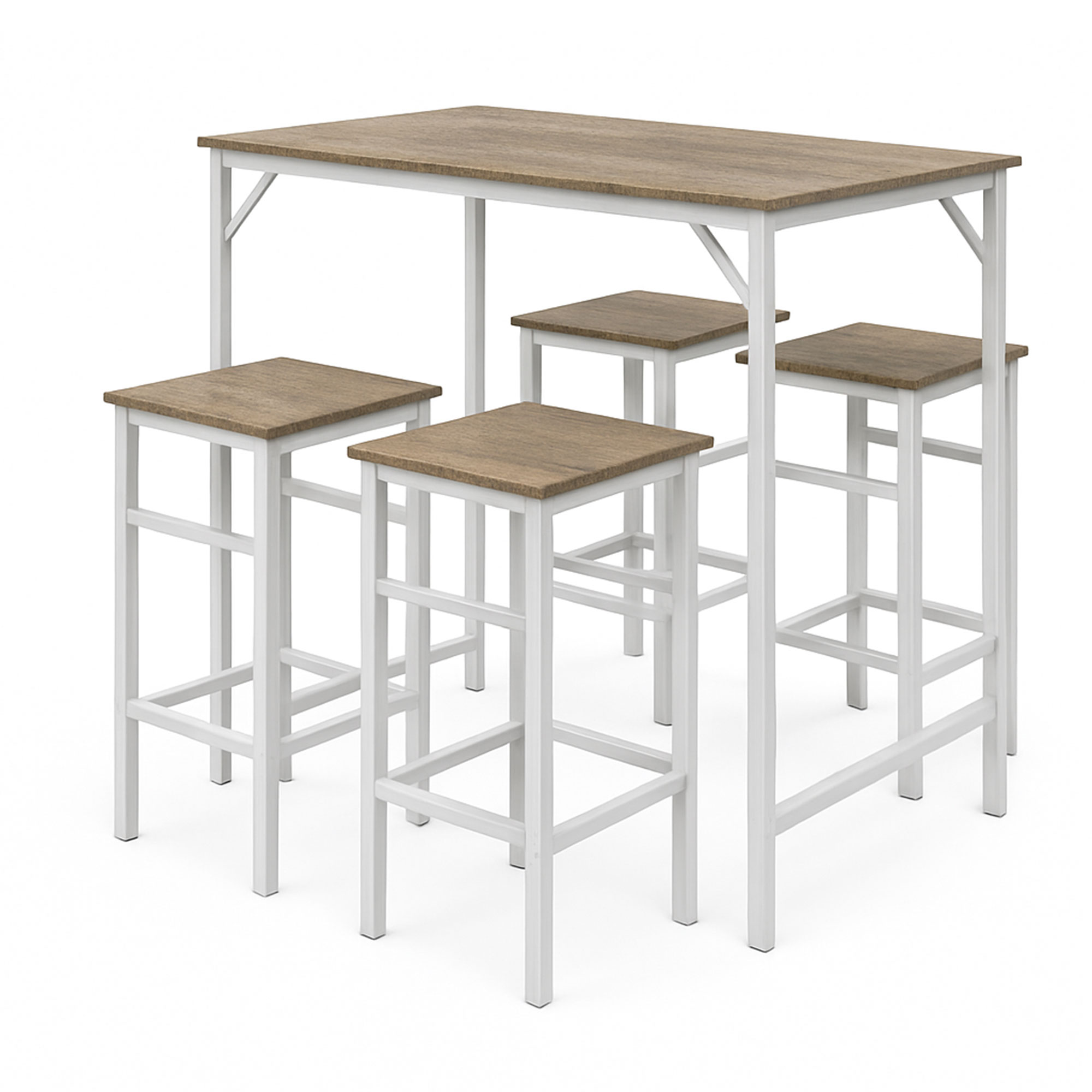 Sabi - Table De Bar Avec 4 Tabourets Carrés Style Industriel Oak, Ensemble Coin Petit-déjeuner