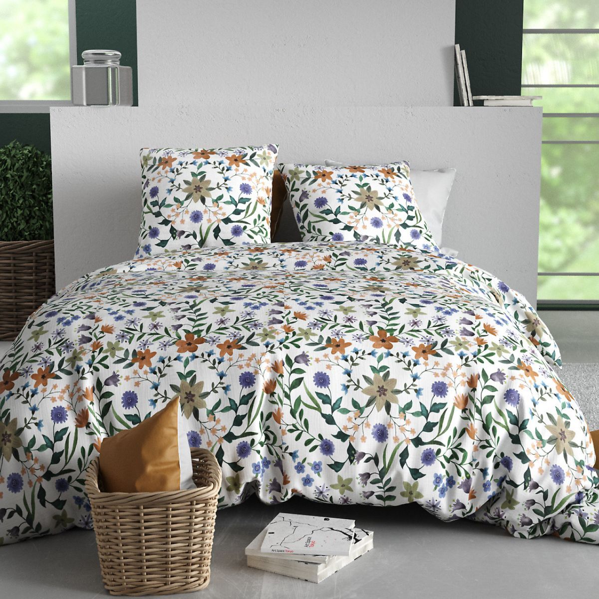 Parure Housse De Couette 240x220cm + 2 Taies Motif Fleuri Multicolore 100% Coton - Wasila