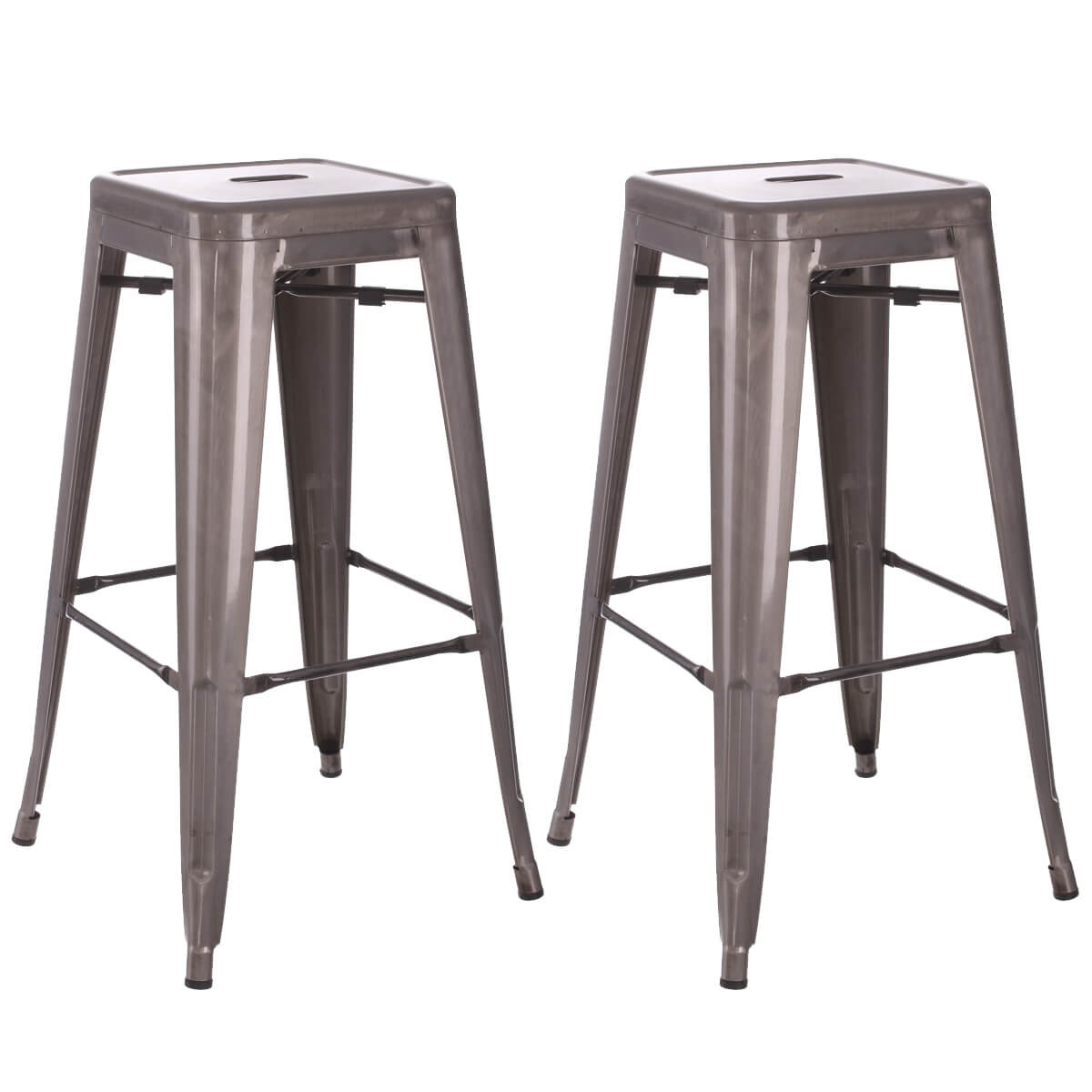 Bobby - Lot De 2 Tabourets Hauts Métalliques Argent H76.5cm