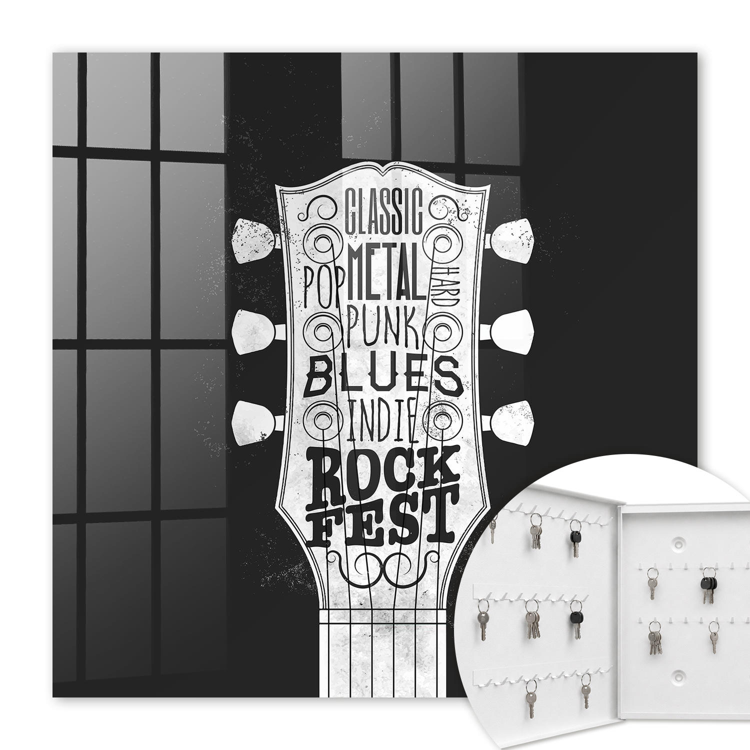 Armoire À Clés - (30 Cm X 30 Cm) - Boîte À Clés Murale - Coffret De Rangement Pour Clés - Couleur Blanche - Ouverture Vers La Gauche - Pour Maison Et Bureau - Festival De Rock