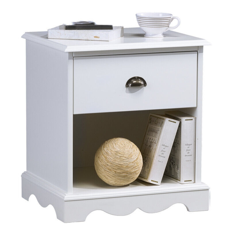 Chevet Beaux Meubles Pas Chers Style Campagne 1 Tiroir 1 Niche Blanc Pin Massif Mdf