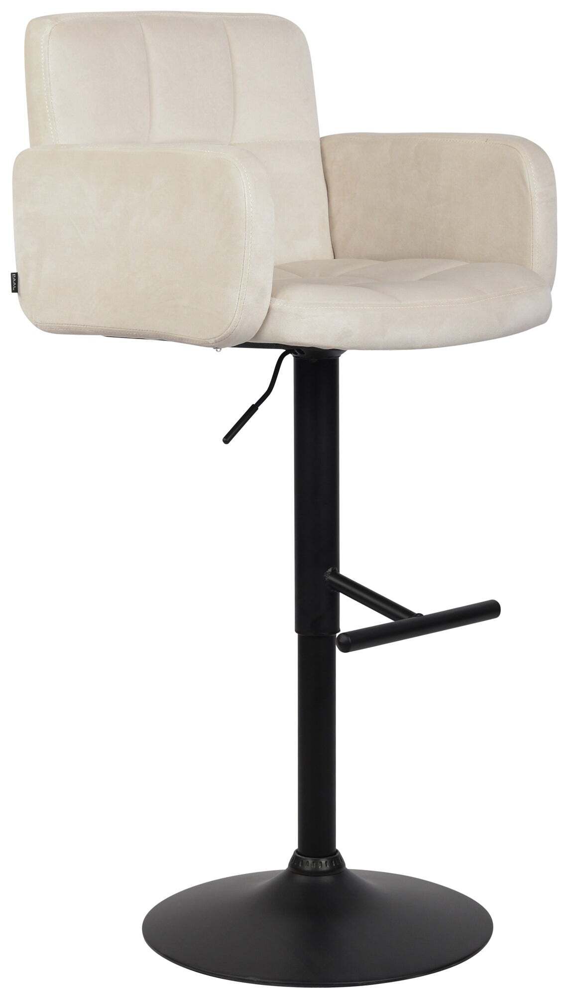 Tabouret De Bar Pivotant En Velours Crème Et Métal Noir Avec Accoudoirs Repose-pieds Et Tdb10652
