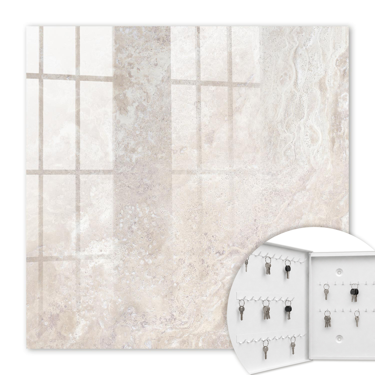 Armoire À Clés - (30 Cm X 30 Cm) - Boîte À Clés Murale - Coffret De Rangement Pour Clés - Couleur Blanche - Ouverture Vers La Gauche - Pour Maison Et Bureau - Abstractions Beiges