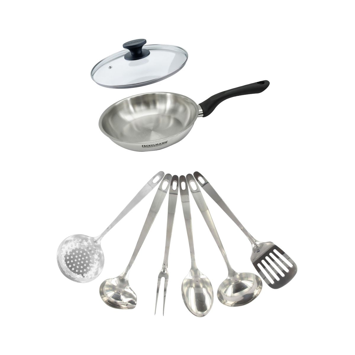 Set Poêle 20 Cm, Couvercle Verre Et 6 Ustensiles Geneva