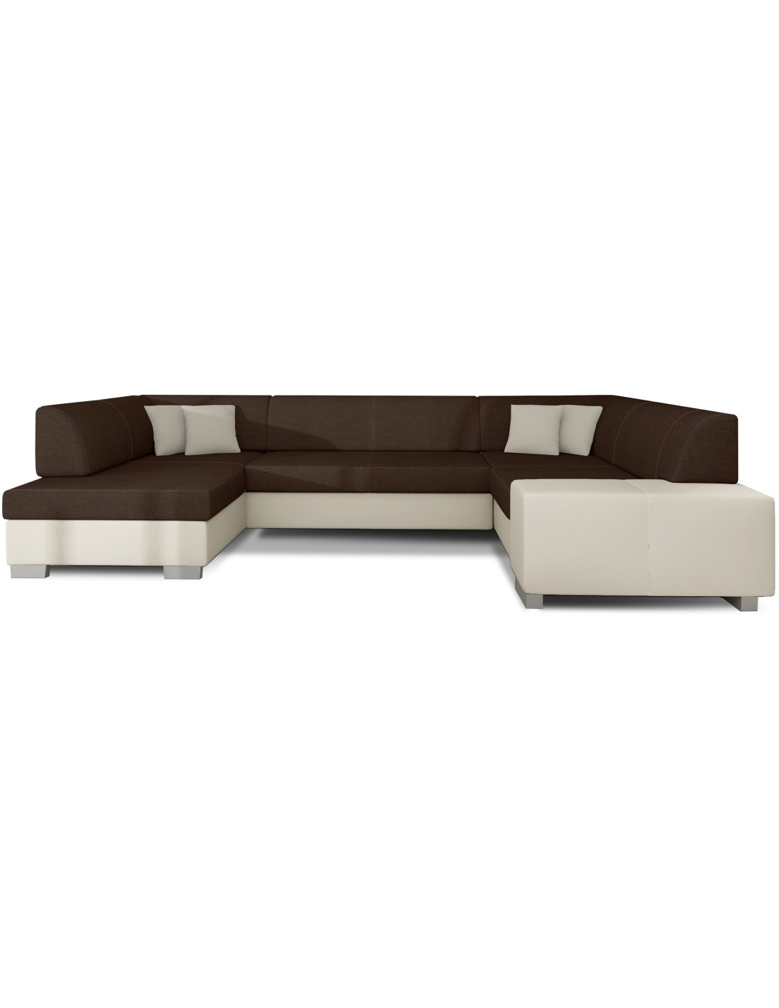 Canapé Panoramique En U Marron & Blanc Convertible 6 Places Havane Pour Grand Salon