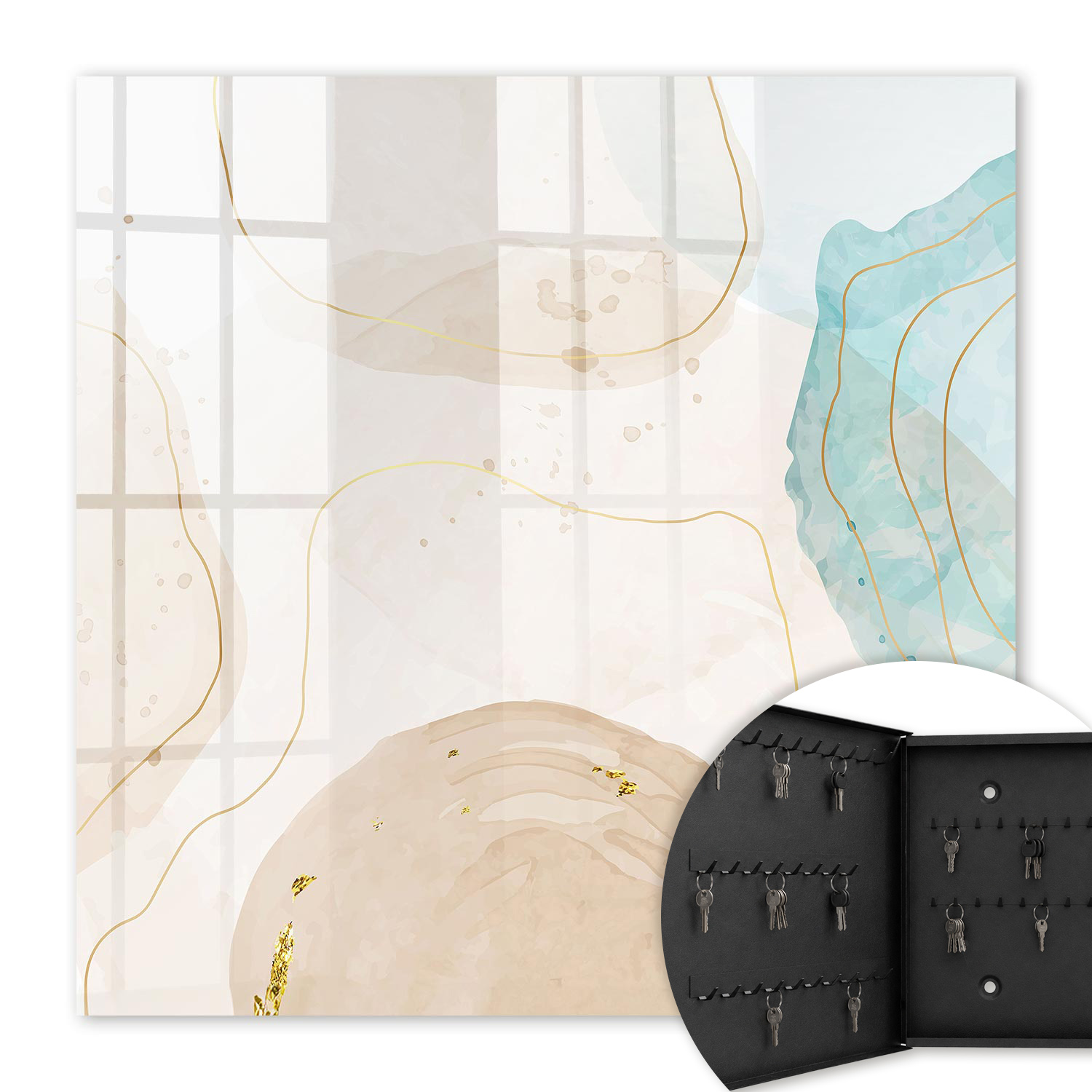 Armoire À Clés - (30 Cm X 30 Cm) - Boîte À Clés Murale - Coffret De Rangement Pour Clés - Couleur Noire - Ouverture Vers La Gauche - Pour Maison Et Bureau - Abstraction Subtile