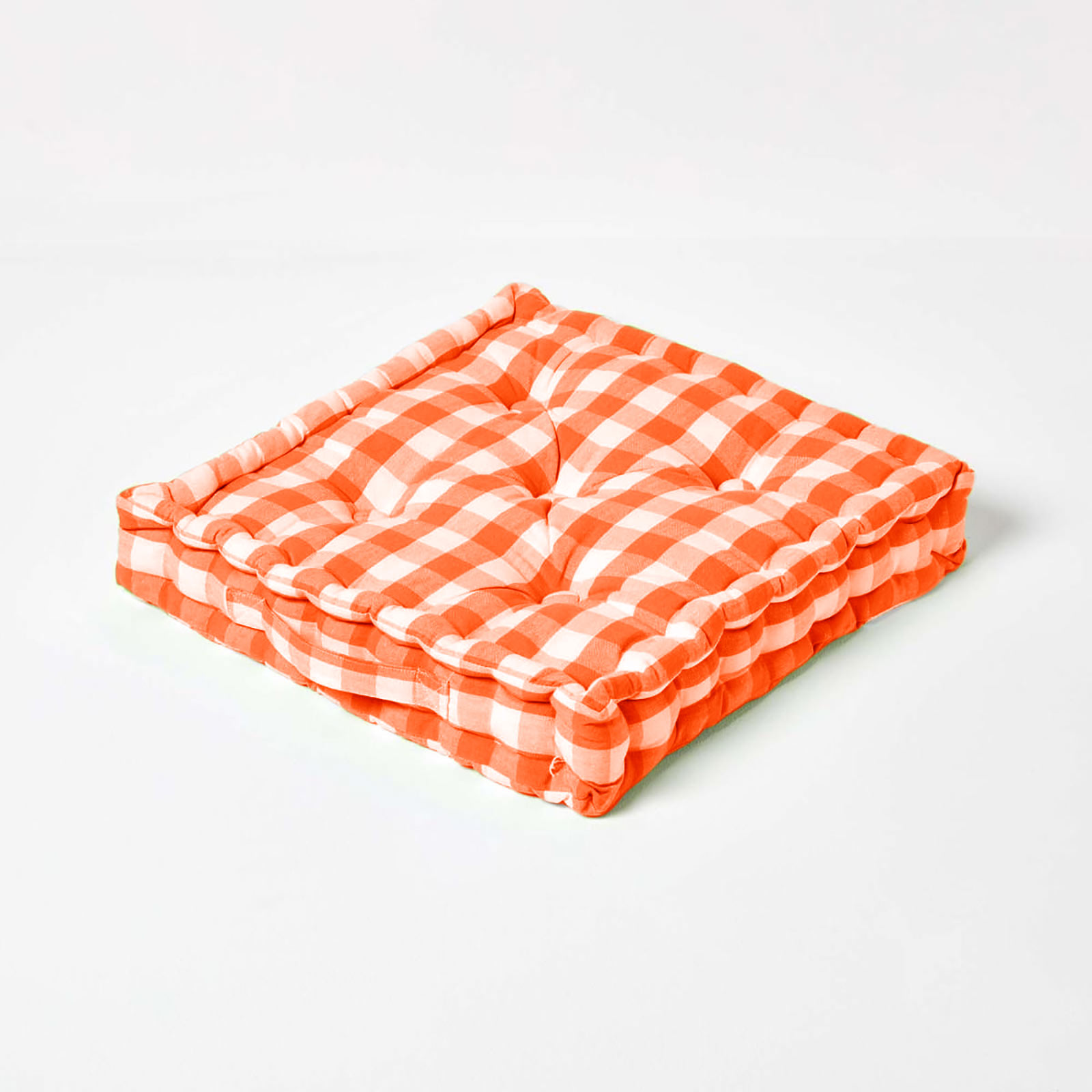 Coussin De Sol Orange À Grands Carreaux Vichy, 40x40cm - Homescapes