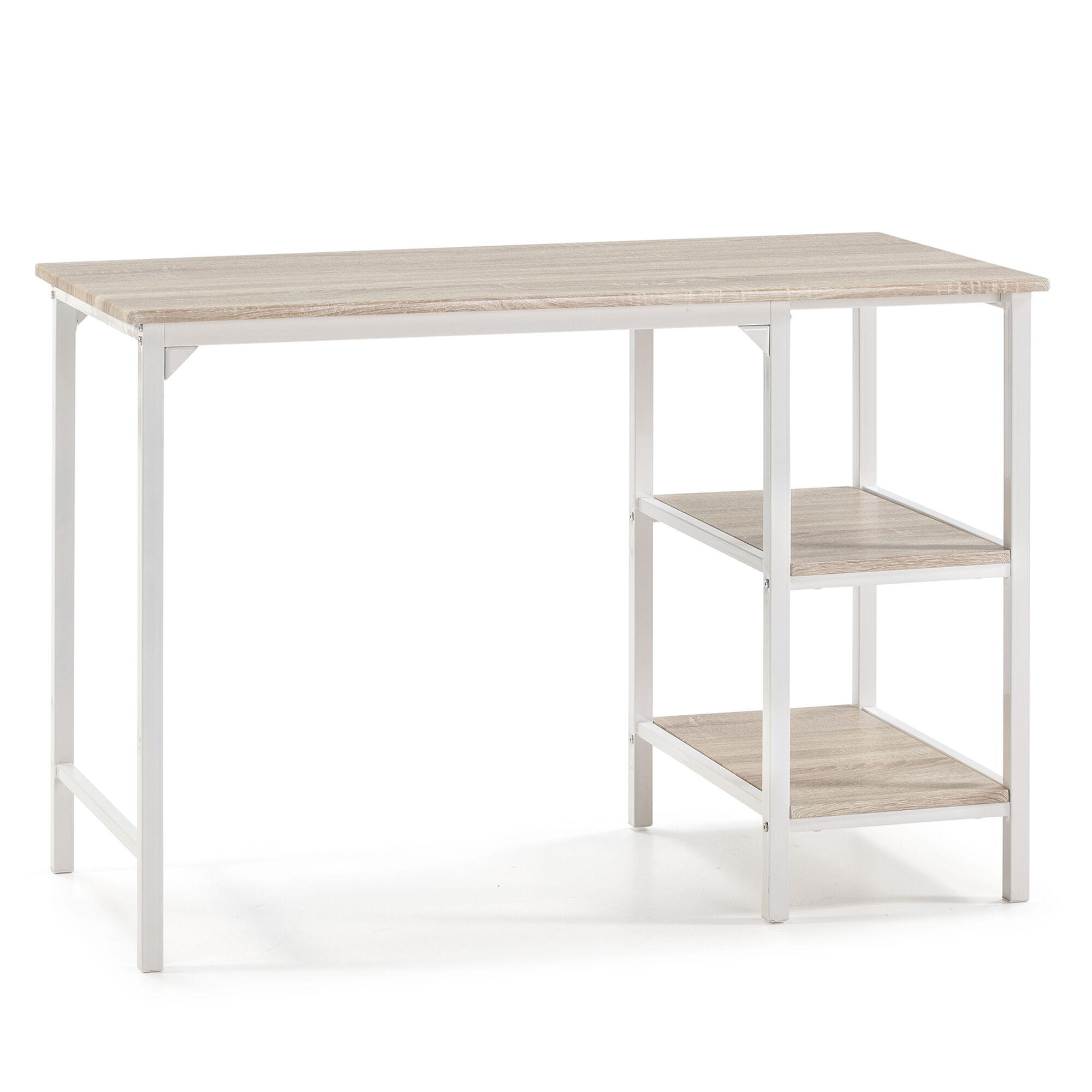 Bureau Colón Blanc,table Pour Pc, 2 Rayons, Style Industriel, 110 Cm Longueur