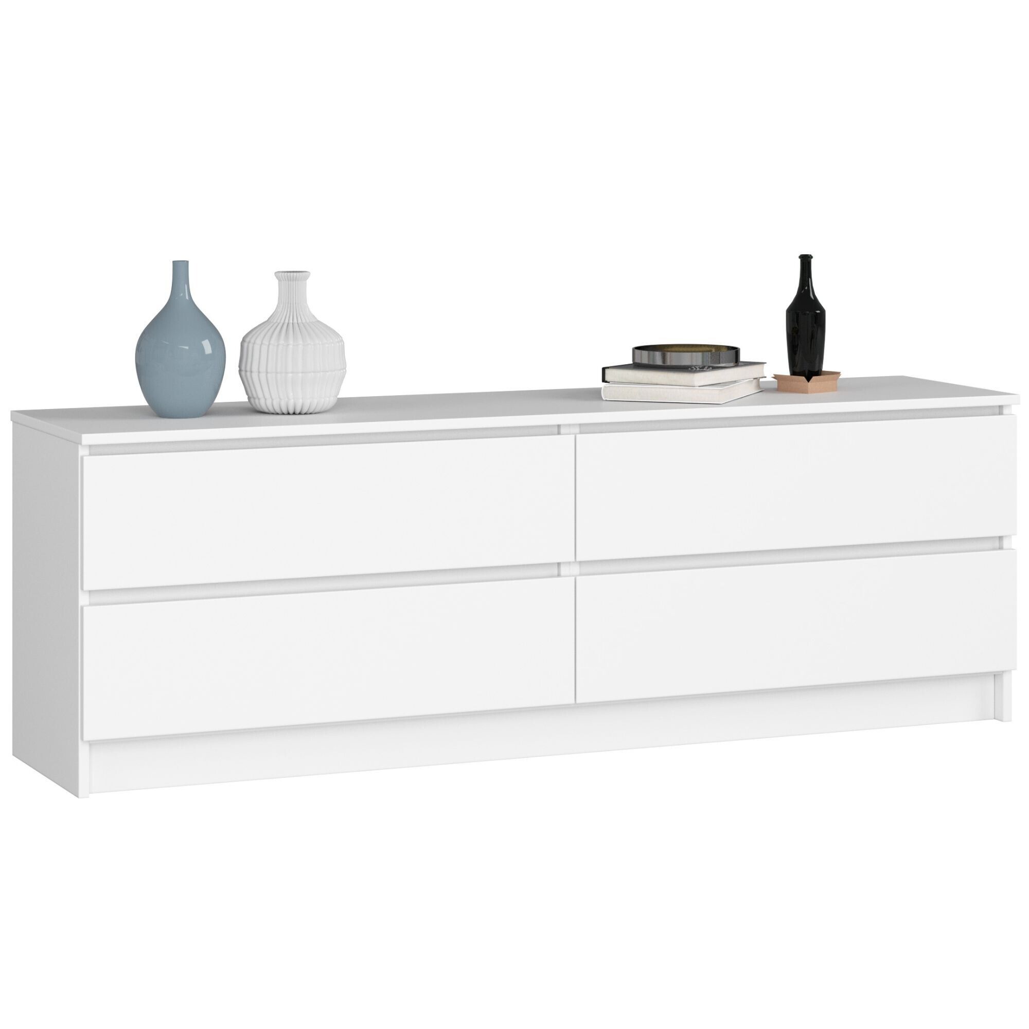 Grande Commode Pour Le Salon Akord K160 Blanche 160 Cm 4 Tiroirs Façade Blanche 160x40x55 Cm
