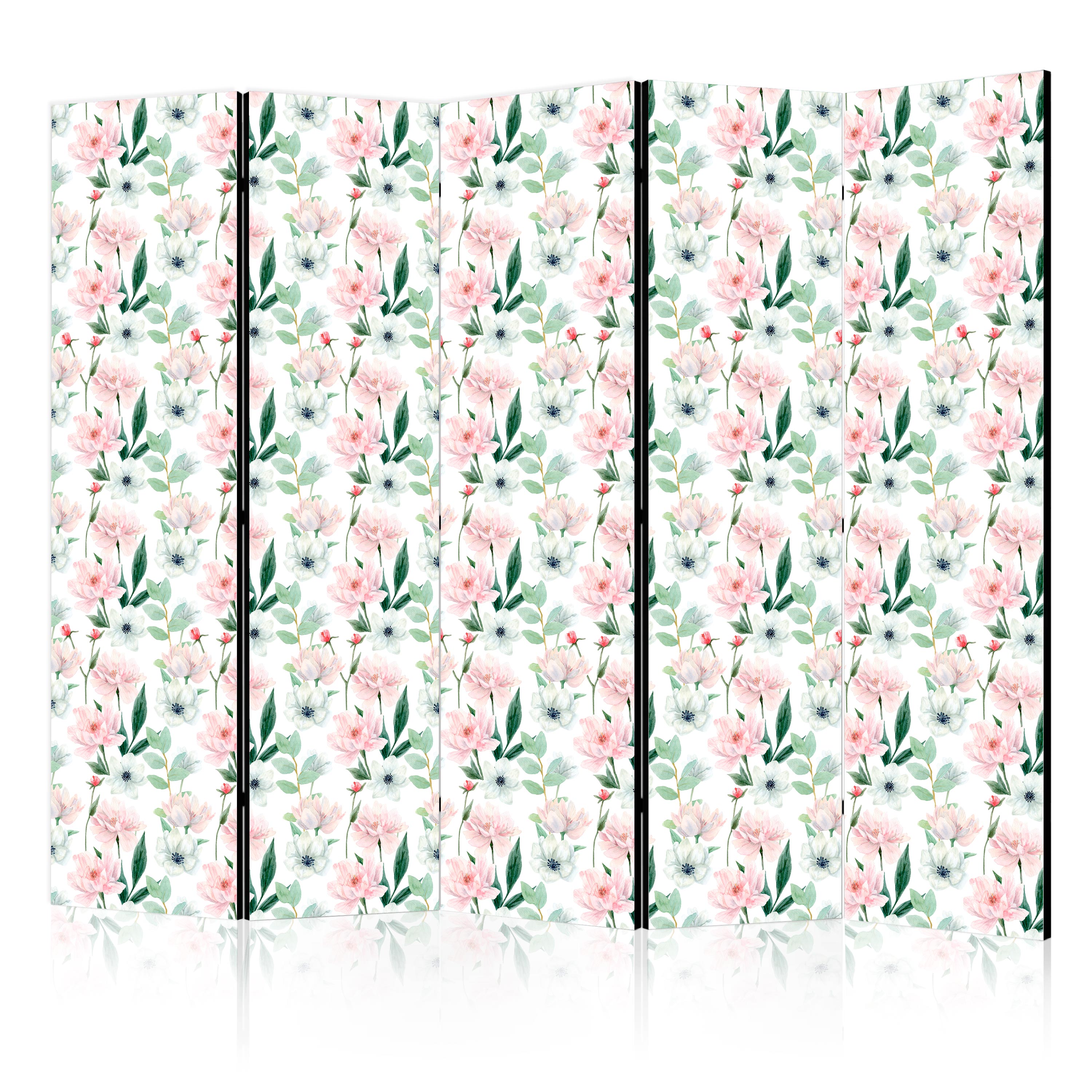 Paravent -fleurs Roses Et Blanches Et Feuilles Vertesblanc 225x172