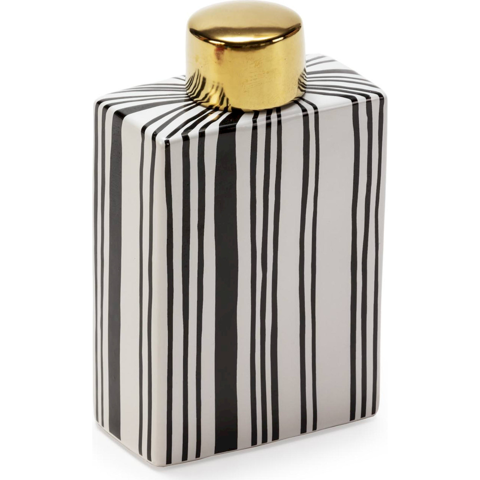 Vase Décoratif Céramique Blanc Doré Noir Style Moderne Élégant - Blanc Rayé Noir Col Doré