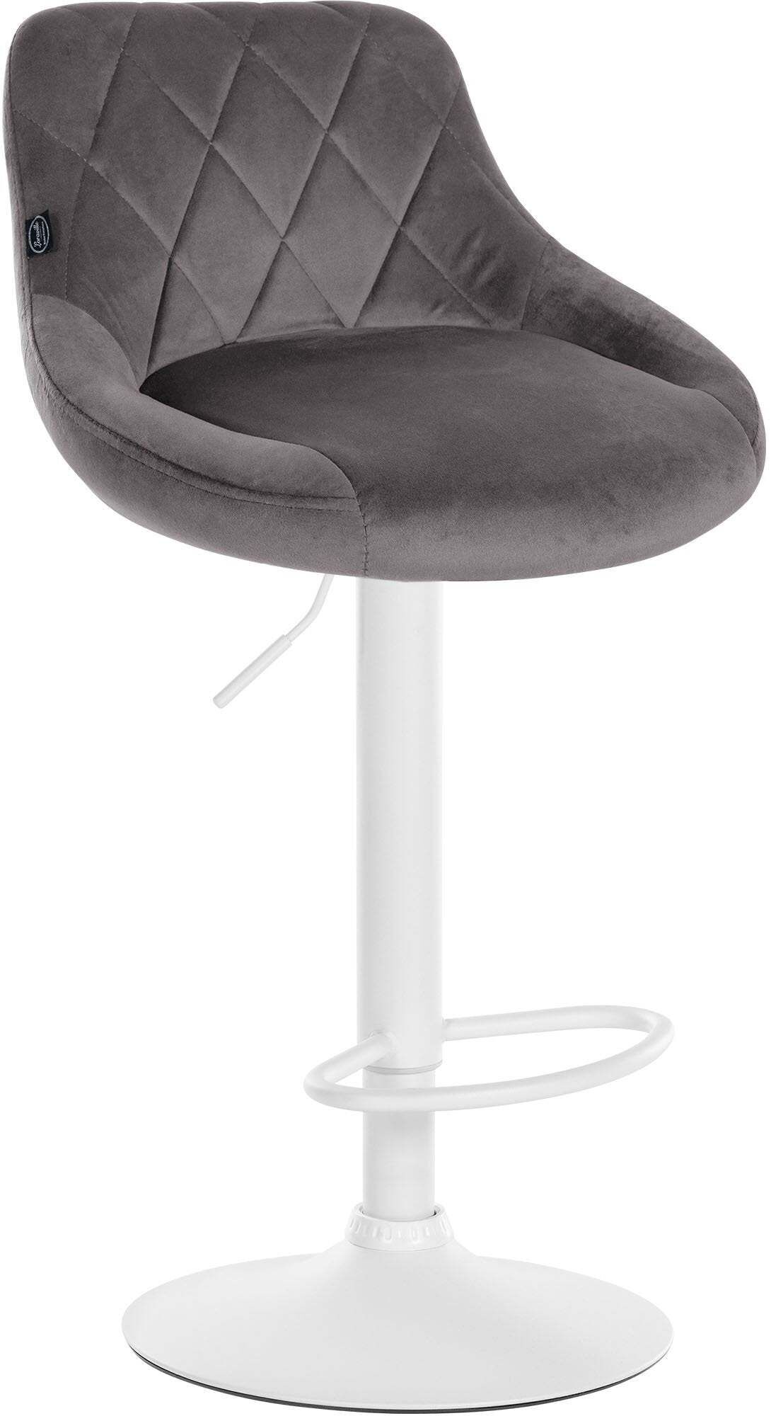 Tabouret De Bar En Velours Gris Coutures Décoratives Pivotant Support Métal Blanc Tdb10659