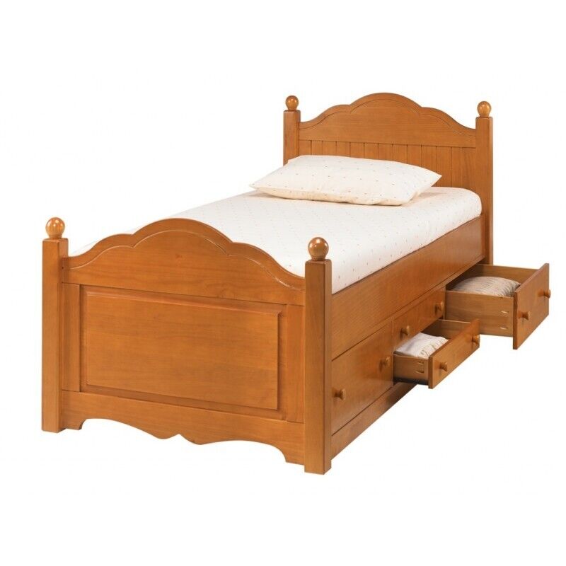 Lit Beaux Meubles Pas Chers 4 Tiroirs 90x190 Cm Miel Pin Massif