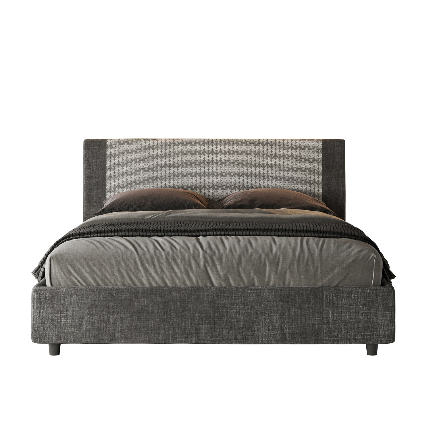 Lit Sans Sommier Rembourré 160x190 Tissu Labirinto 02 Gris Rosal